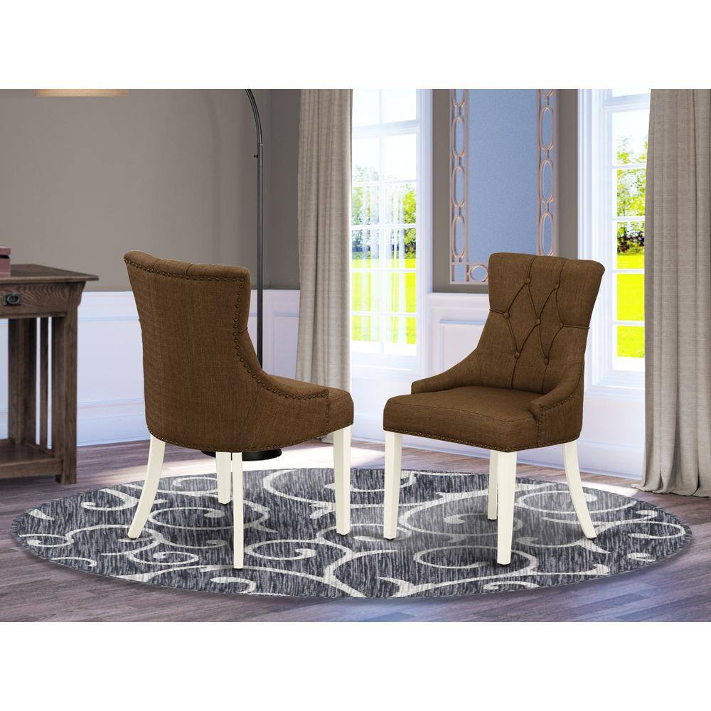Angle. East West Furniture - Dining Chair Linen White - Brown.