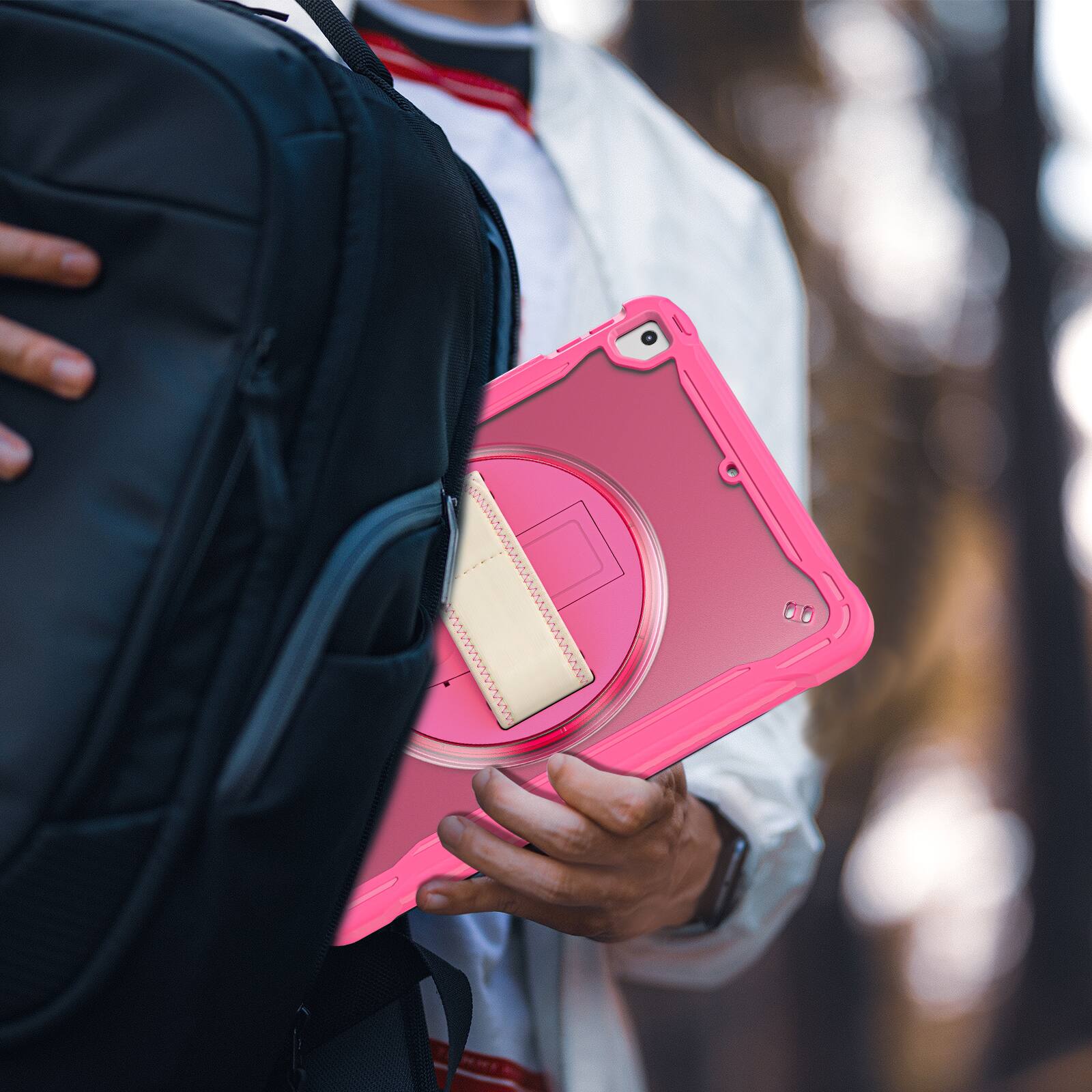 Alt View 6. Dteck - Rugged Case for Apple iPad (6th Generation) 9.7" 2018 Built-in Screen Protector, Shockproof Kickstand Cover with Strap - Rose.