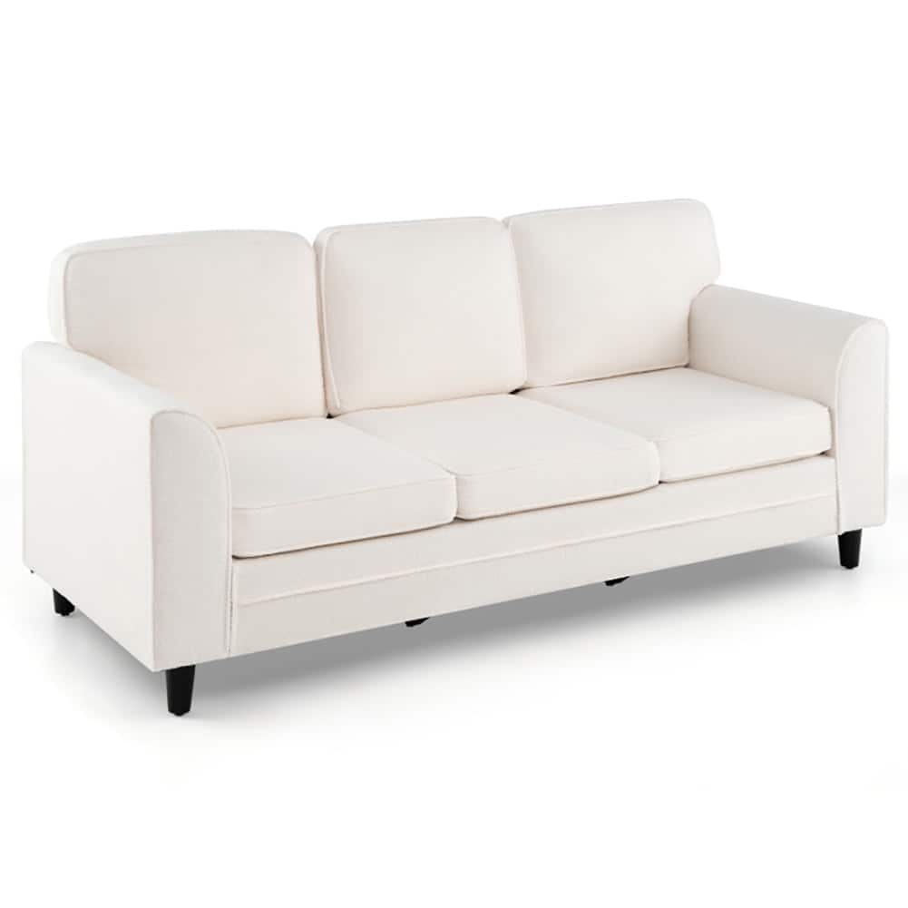 Pefilos - Upholstered Teddy Velvet 3-Seat Sofa with Comfy Back Pillows, Spacious Sofa - White