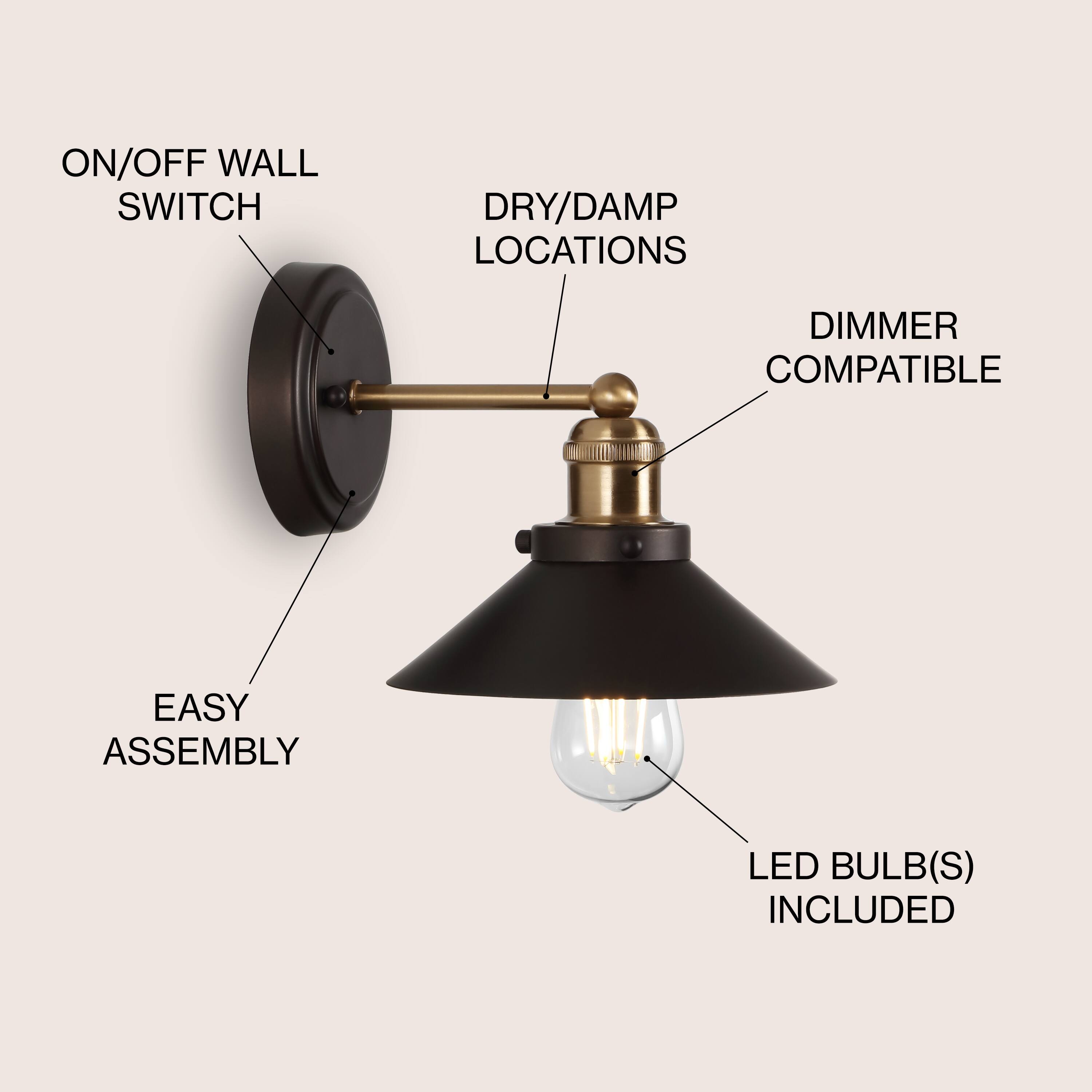 ON/OFF WALL SWITCH  
DRY/DAMP LOCATIONS  
DIMMER COMPATIBLE  
EASY ASSEMBLY  
LED BULB(S) INCLUDED
