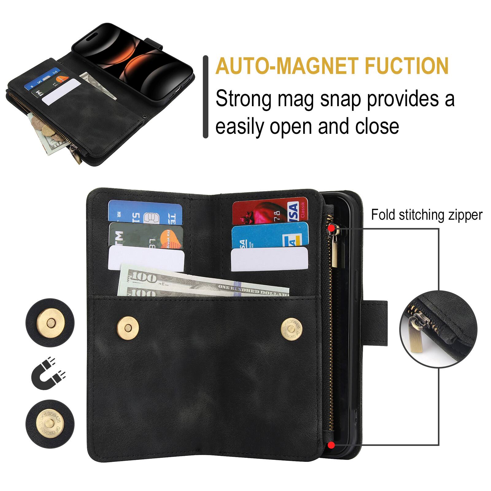 AUTO-MAGNET FUNCTION  
Strong mag snap provides a easily open and close  
Fold stitching zipper