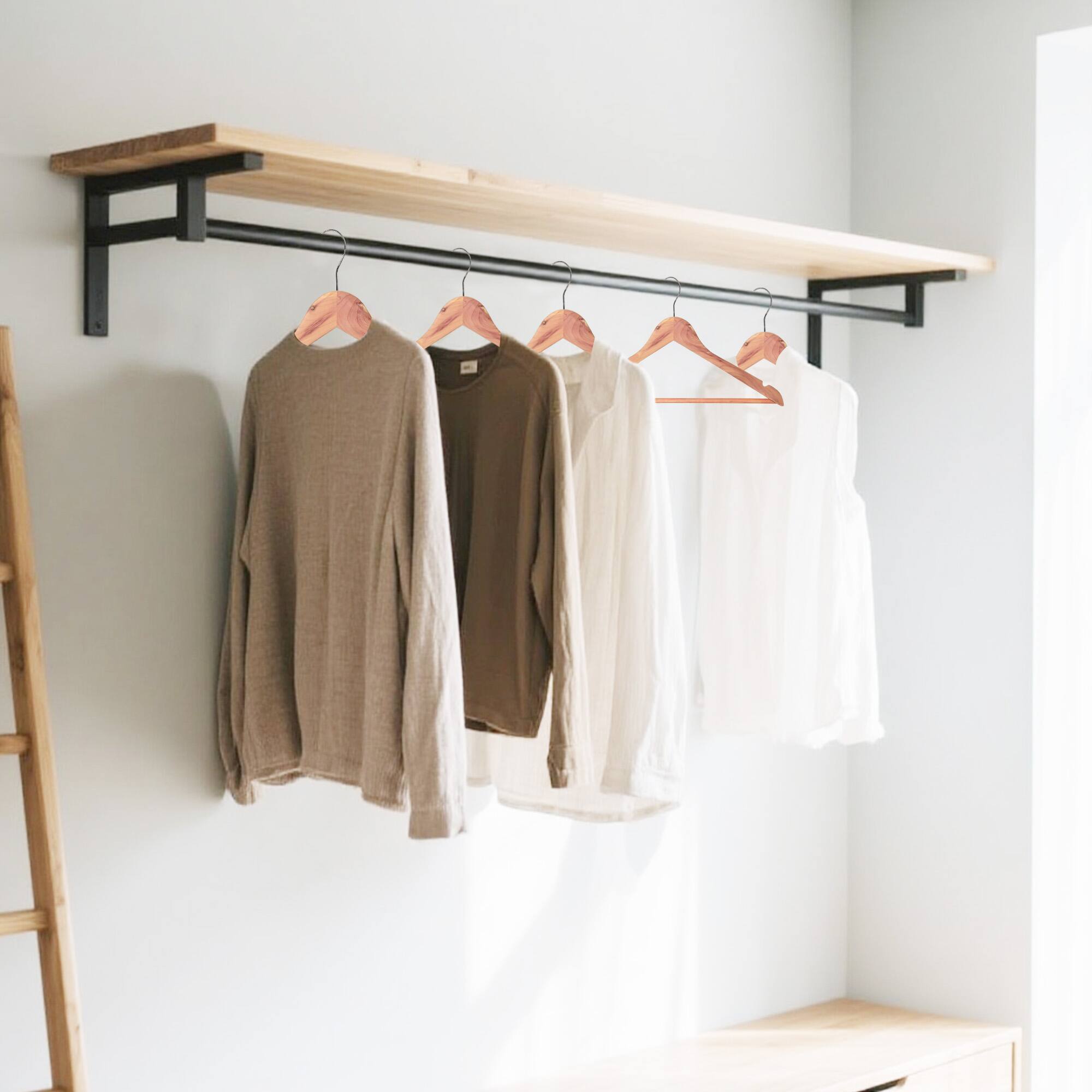 Alt View 2. BP4U - 12-Pack Wooden Suit Coat Hangers with Pant Bar, Cedar Wood Clothes Hangers for Jackets, Shirts, Dresses, Trousers - Cedar Wood.