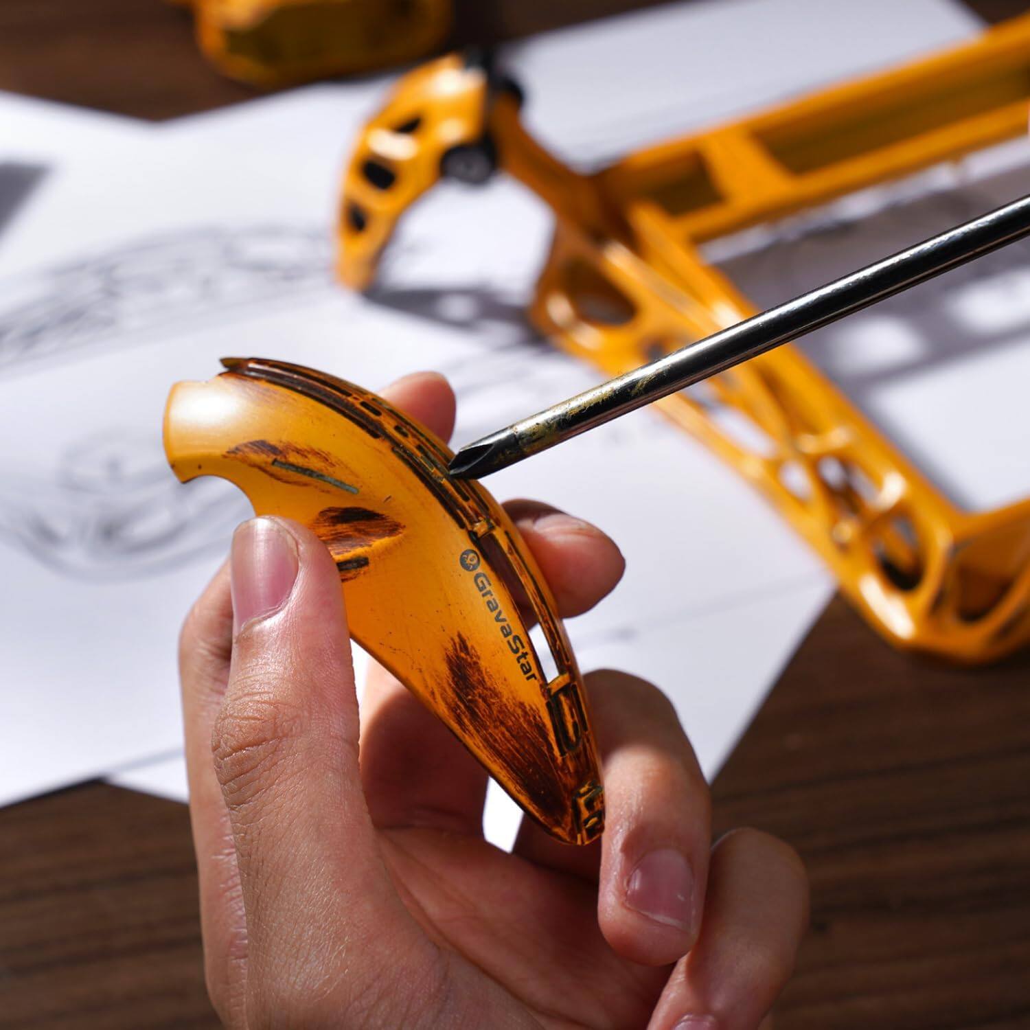 Left. GravaStar - GravaStar Mercury K1 Pro 75% Wireless Mechanical Gaming Keyboard_Special Edition - Battle-Worn Yellow.