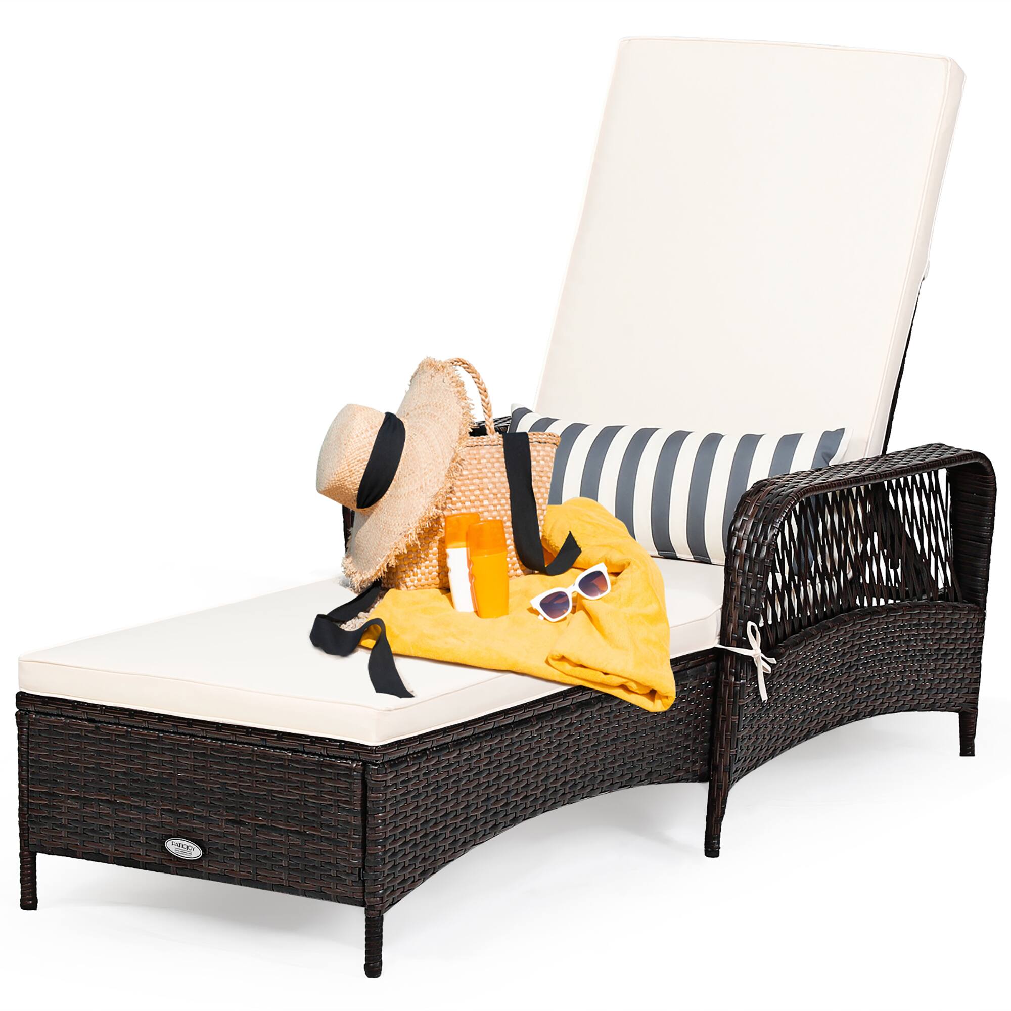 Alt View 9. Costway - Costway 2PCS PE Rattan Chaise Lounge Chair Armrest Recliner Adjustable Pillow - Mix brown, Off white.