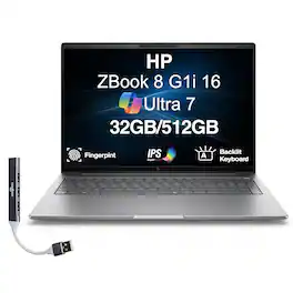HP - ZBook 8 G1i 16 Workstation 16.0 WUXGA Display (Ultra 7-255H, 32GB, 512GB SSD, Win 11 Pro) w/USB Hub - Meteor Silver