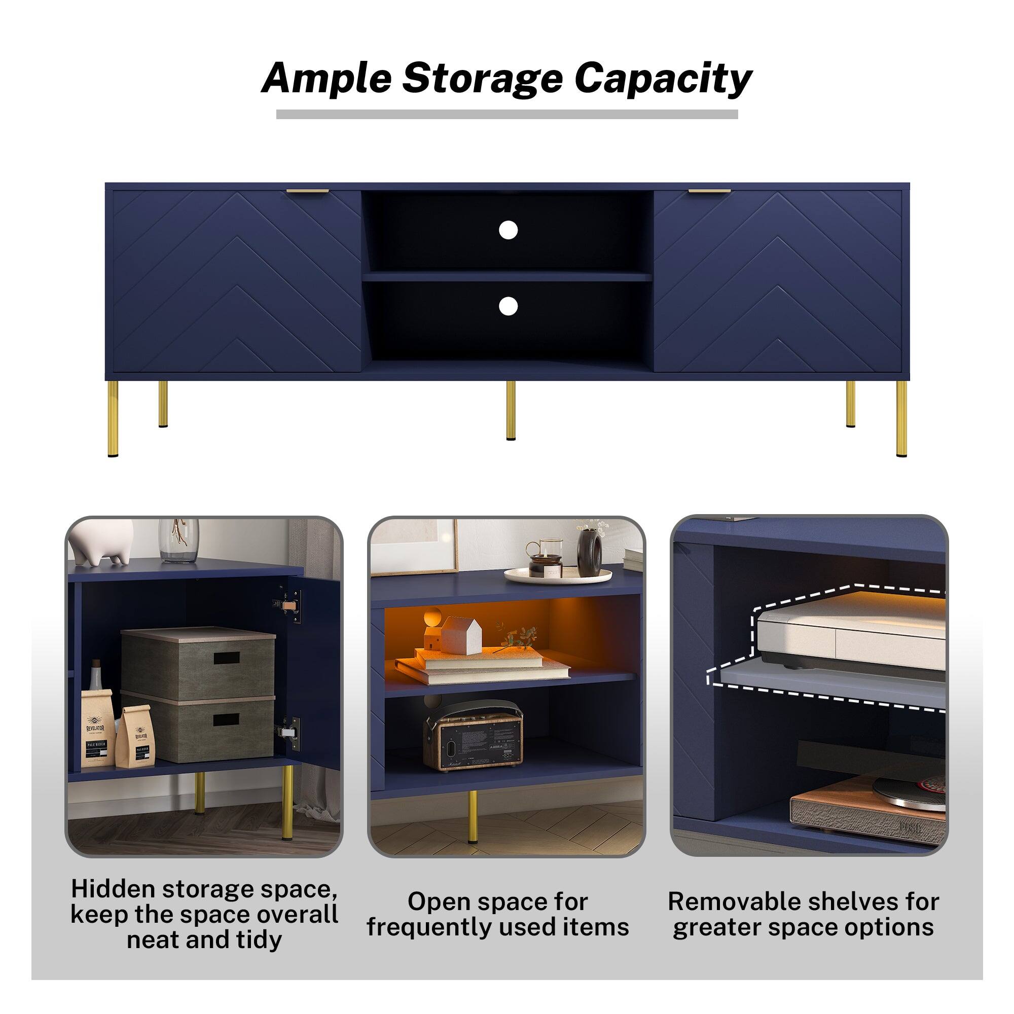 Ample Storage Capacity

Hidden storage space, keep the space overall neat and tidy

Open space for frequently used items

Removable shelves for greater space options