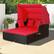 Alt View 2. Costway - Patio Rattan Daybed Lounge Retractable Top Canopy Side Tables Cushions - Red.