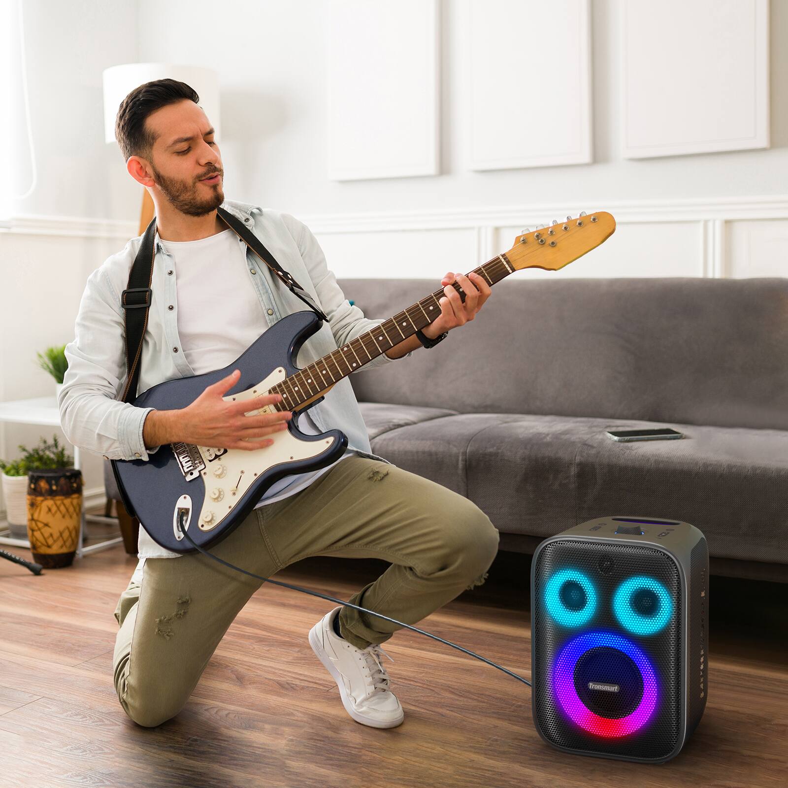 Alt View 14. Tronsmart - Halo 200 Portable Party Speaker, 3-Way 120W Sound, 108dB Loud, Dynamic Light Show, 18H Playtime, Splash Proof, Custom EQ - Black.