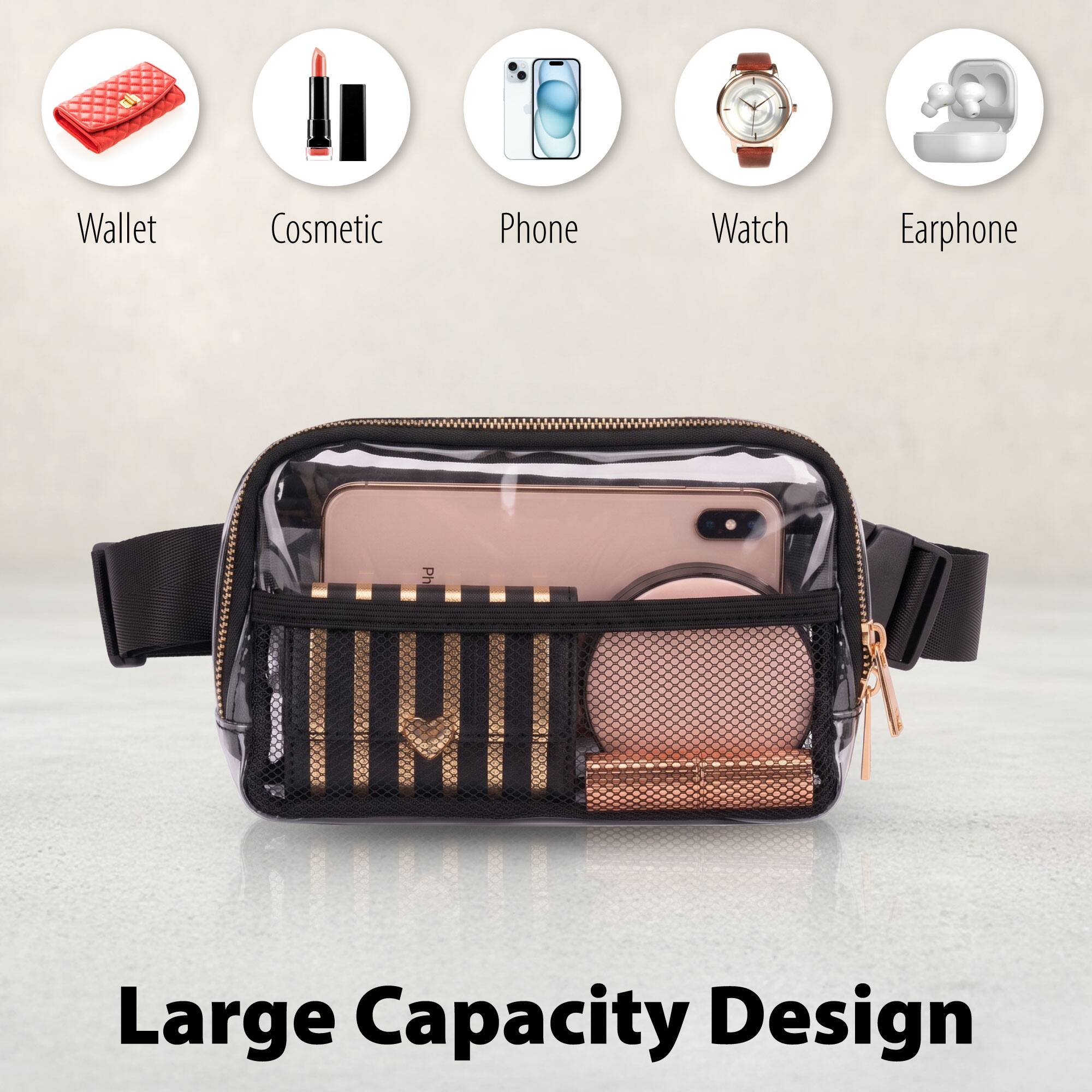 Wallet  
Cosmetic  
Phone  
Watch  
Earphone  
Large Capacity Design