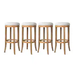 Maven Lane - Eva Bar Stool with Sand Fabric Upholstery, Set of 4 - Weathered Oak
