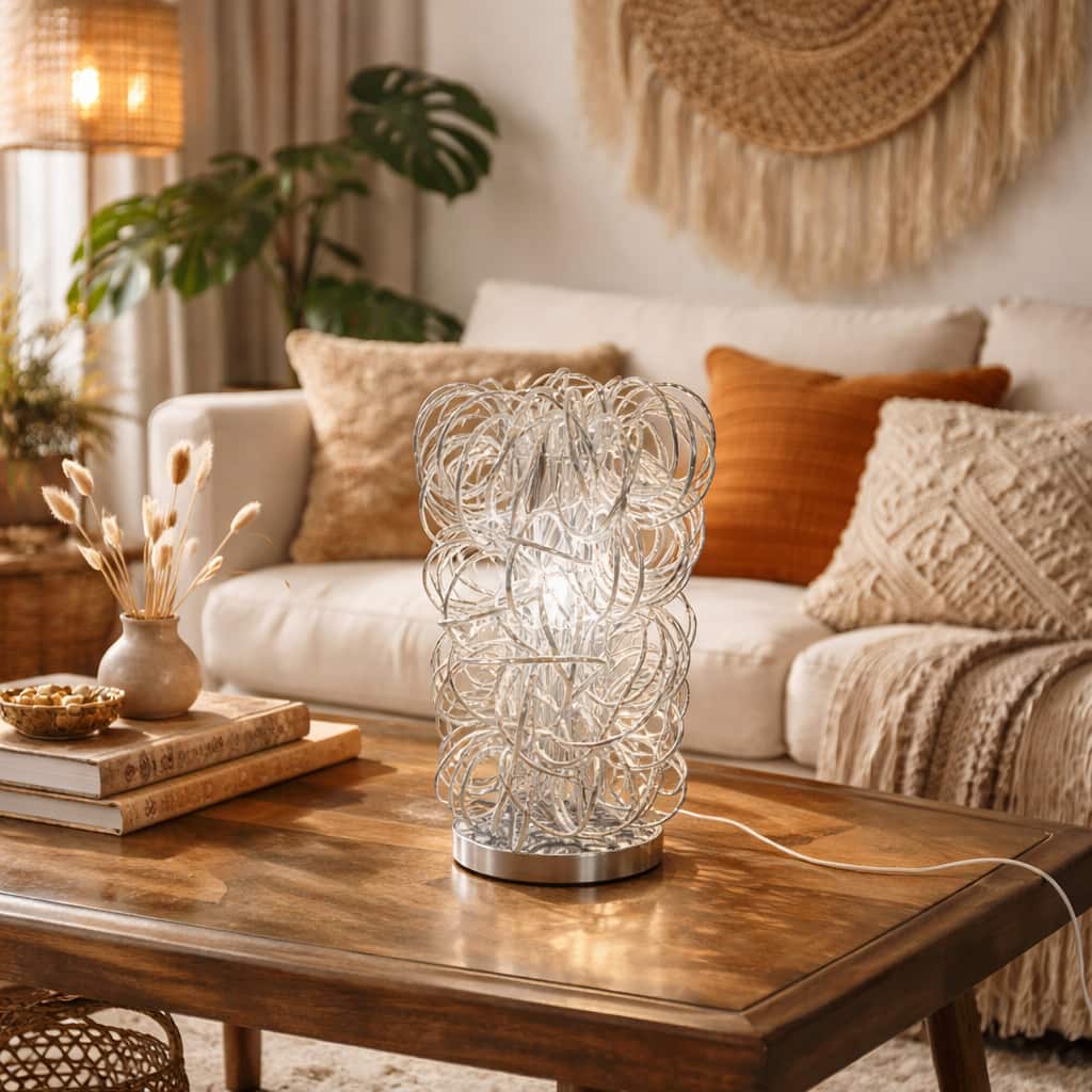 FC Design - 17.5"H Artsy LED Aluminum Wire Wrapped Decorative Column Lamp with Chrome Finish Base