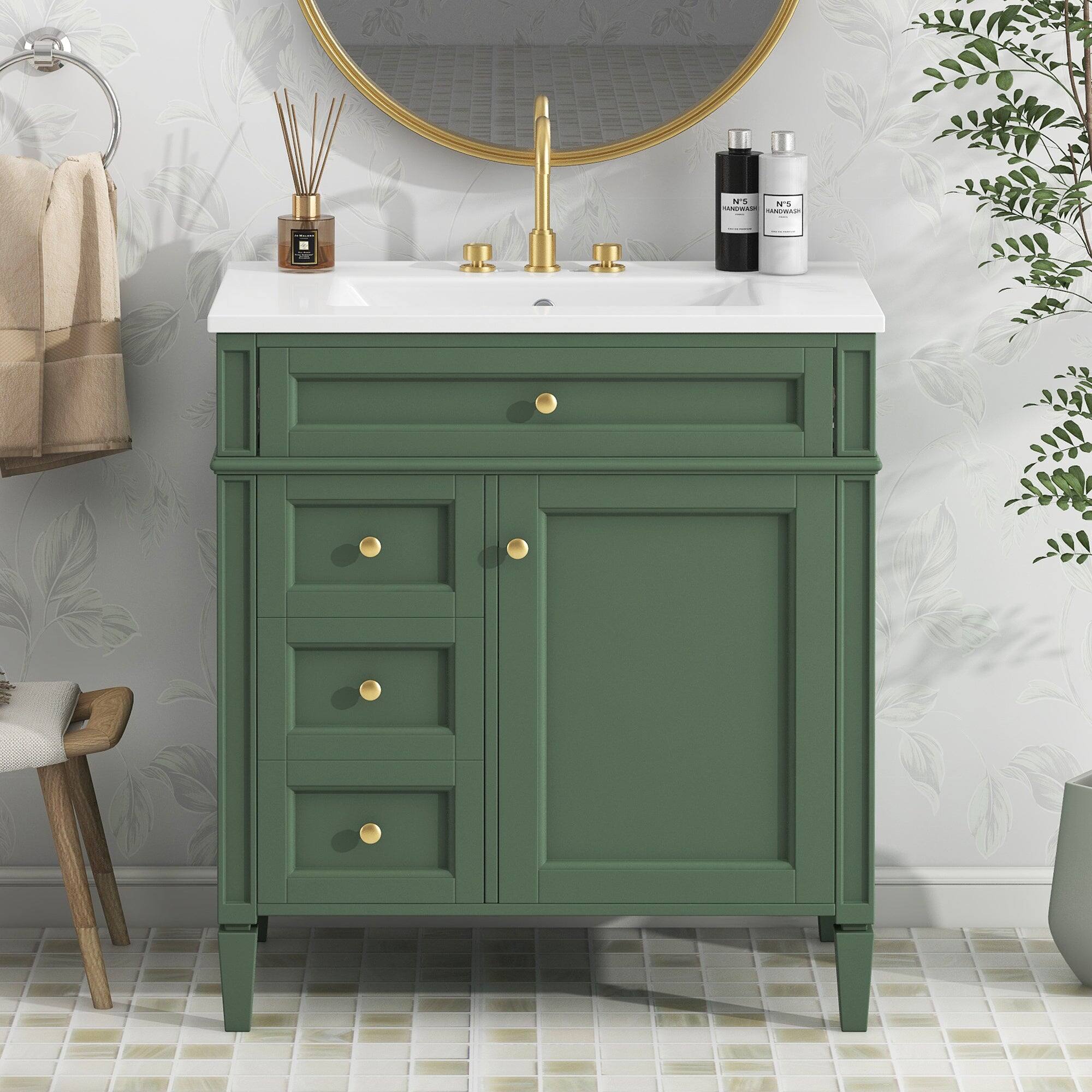 Alt View 1. Boyel Living - 30 Inch Bathroom Vanity with Sink Modern Storage Cabinet with 2 Drawers and Tip Out DrawerGreen - Green.
