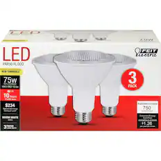 LED PAR30 FLOOD
NON-DIMMABLE
75W REPLACEMENT USES ONLY 10.5W
Life 10 Years 11,000 Hours
$234
Approximate Energy Saving per pack*
WARM WHITE 3000K
3 PAR30 LONG NECK
Brightness/Luminosity 750 lumens
Estimated Energy Cost/Cost énergétique anticipé $1.26 per year/par année
3 PACK
FEIT Electric