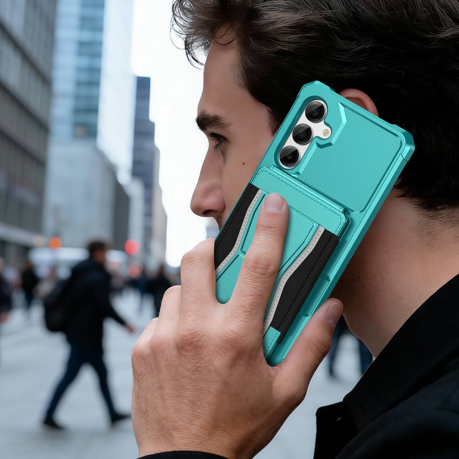 Alt View 3. Dteck - Rugged Wallet Case for Samsung Galaxy A16 5G, Shockproof Protective Cover with Elastic Card Holder and Kickstand - Green.