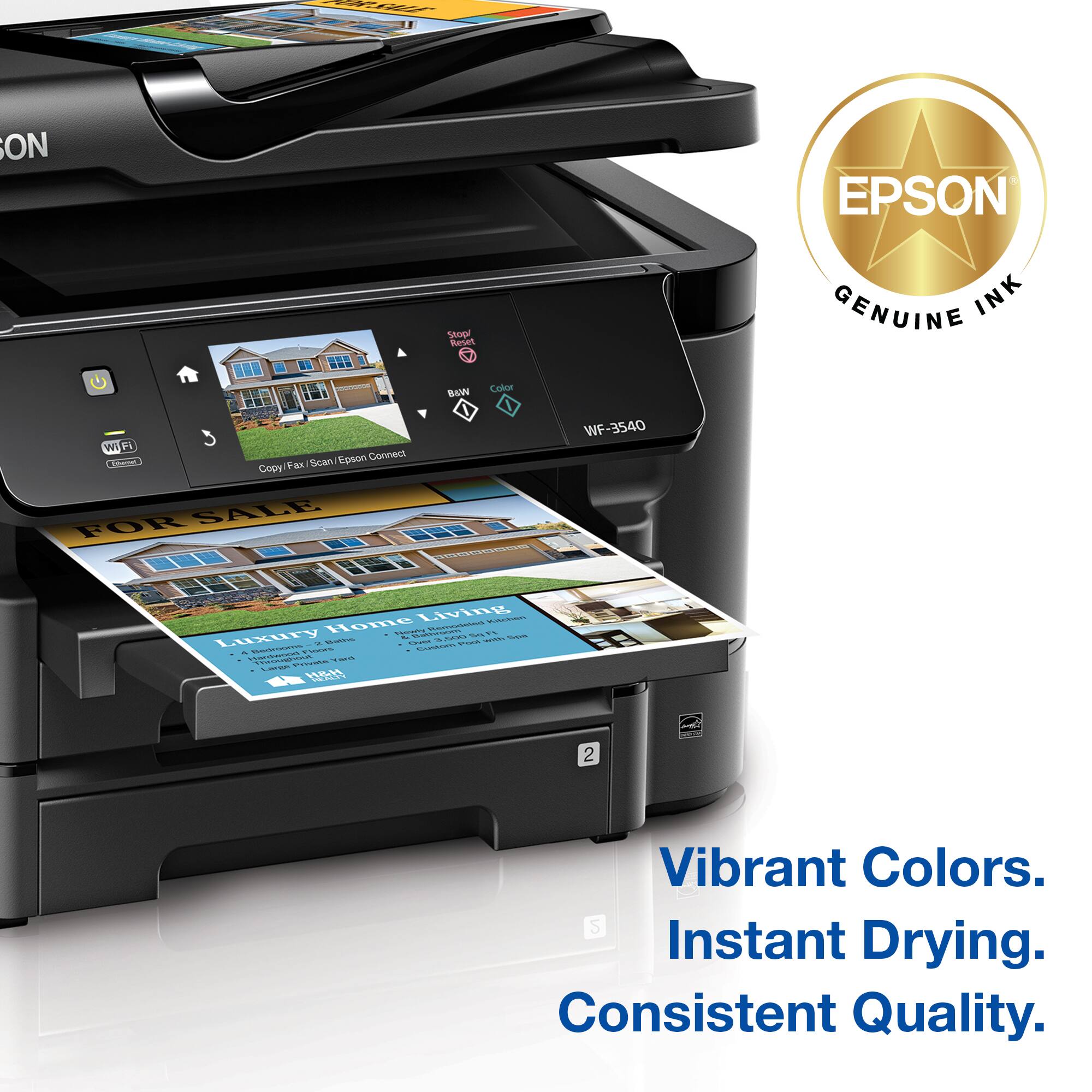 ON EPSON E Sop Retet GENUINE INK - BAMV Coboe wV Fi Epson Connect F-ax Scan Copy FOR SALE WF-3540 Living - iteme TA - no - Luxury B / I ... - - i -.- - . - - - CEEE - F 2 Vibrant Colors. S Instant Drying. Consistent Quality.