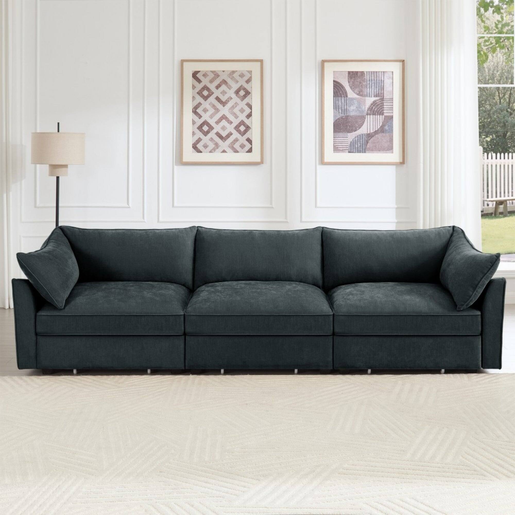 Alt View 2. Boyel Living - Chenille 3 Seater Sofa with Storage Drawers - Gray.