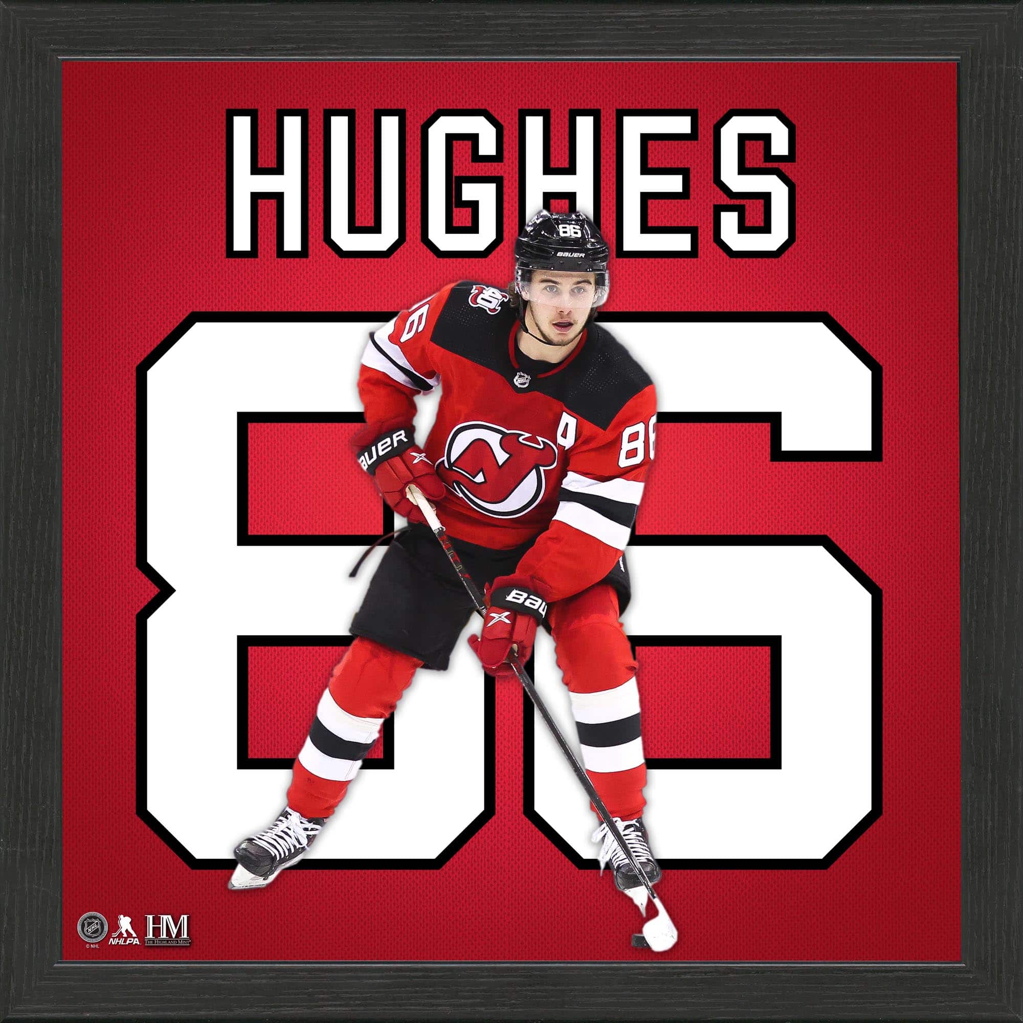 Highland Mint - Jack Hughes New Jersey Devils 13'' x 13'' Impact Jersey Framed Photo - Multicolor