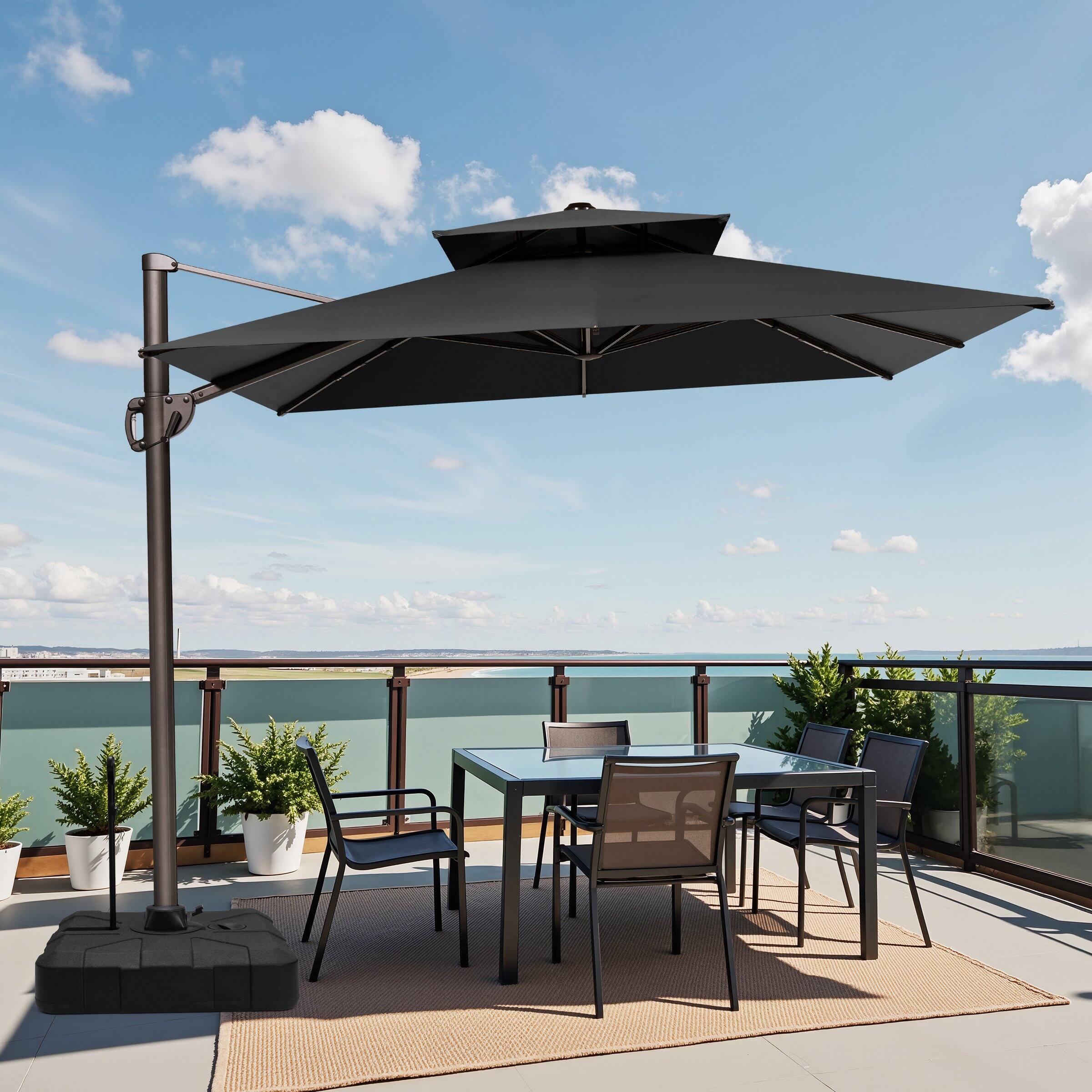 Left. Crestlive Products - Crestlive Products 11-ft Aluminum Black Slide-tilt Cantilever Patio Umbrella with Base - Black.