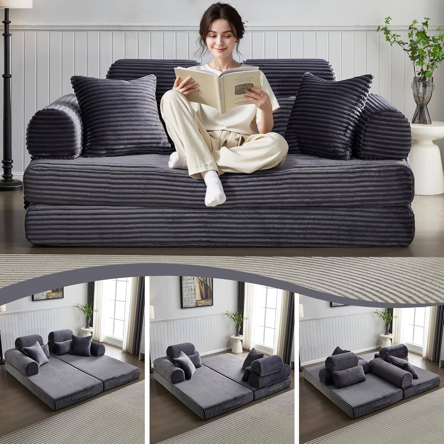 Photos - Sofa Sleeper Tiramisubest - Convertible   Bed,78.5" Corduroy Foldable ,King Size Floor Mattress Couch,No Assembly Required 