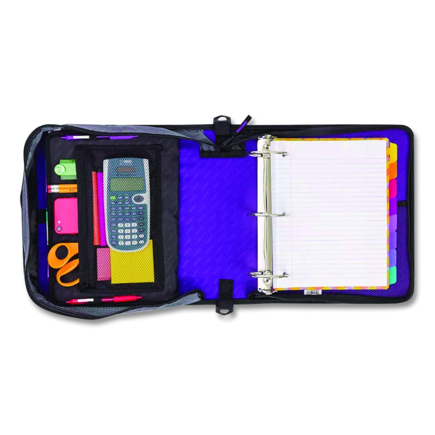 Left. Case It - Large Capacity Zipper Binder 3 Rings 3" Capacity 11 X 8.5 Purple.