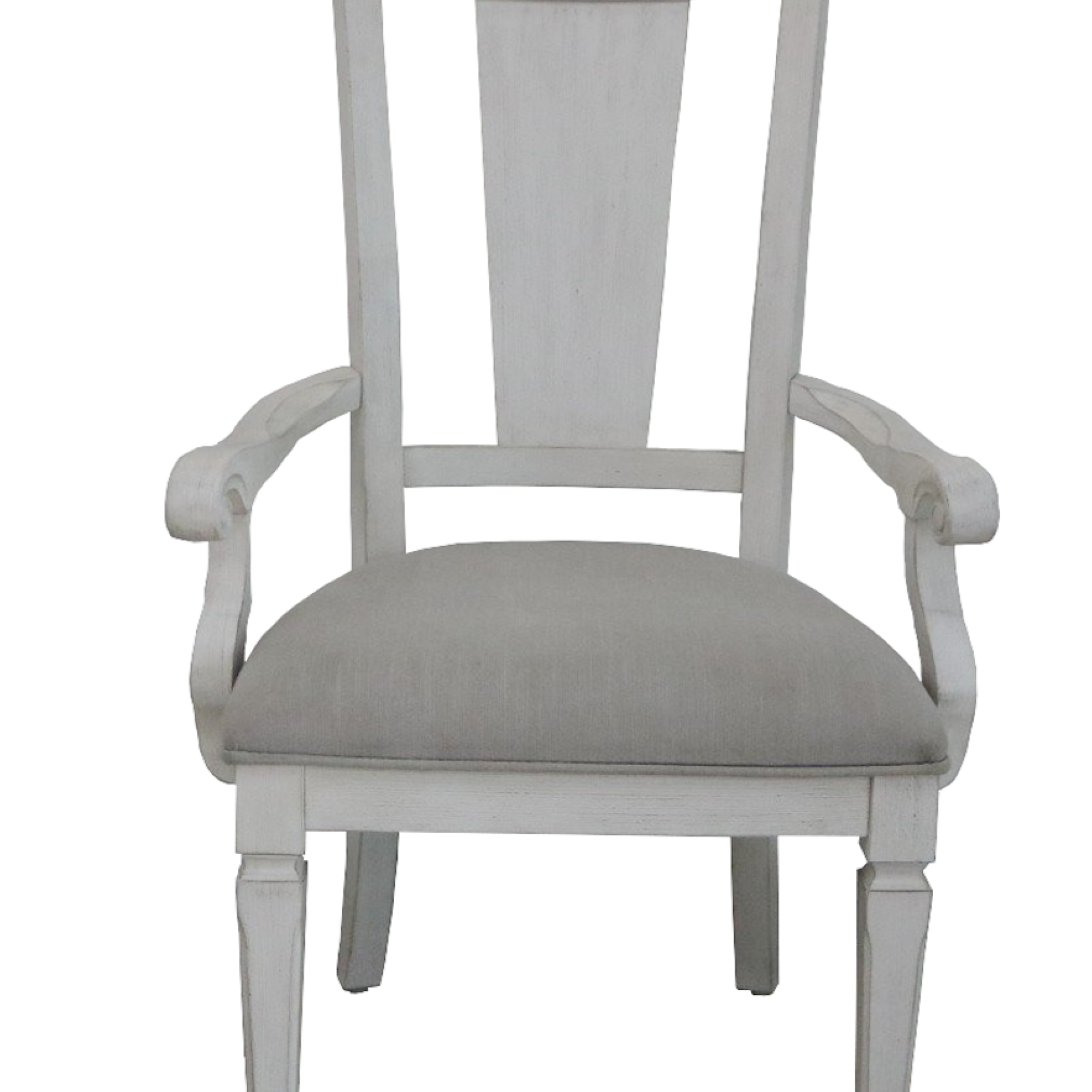 Angle. GOODSILO - Elegant Light Gray Linen Upholstered Arm Chair with Weathered White Finish Wooden Frame, Set of 2 - Light Gray+White.