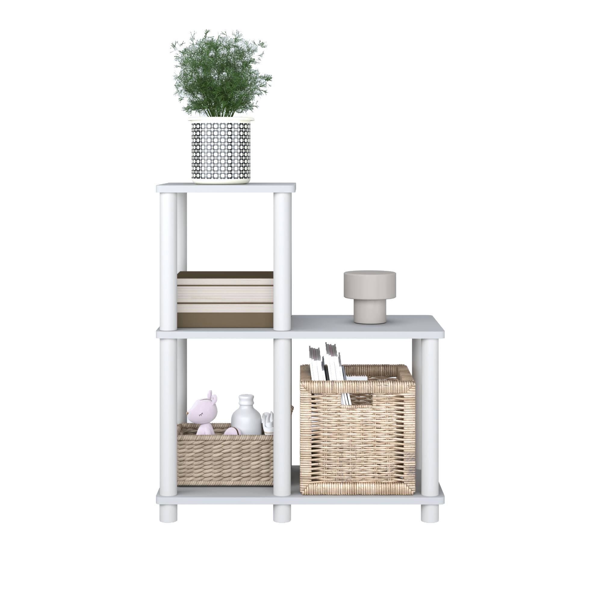 Alt View 4. HOMLUX - 3-Tier 19.88" L-Shaped Corner Shelf Open Shelves for Display and Storage for Living Room and Office Organization White - White & White.