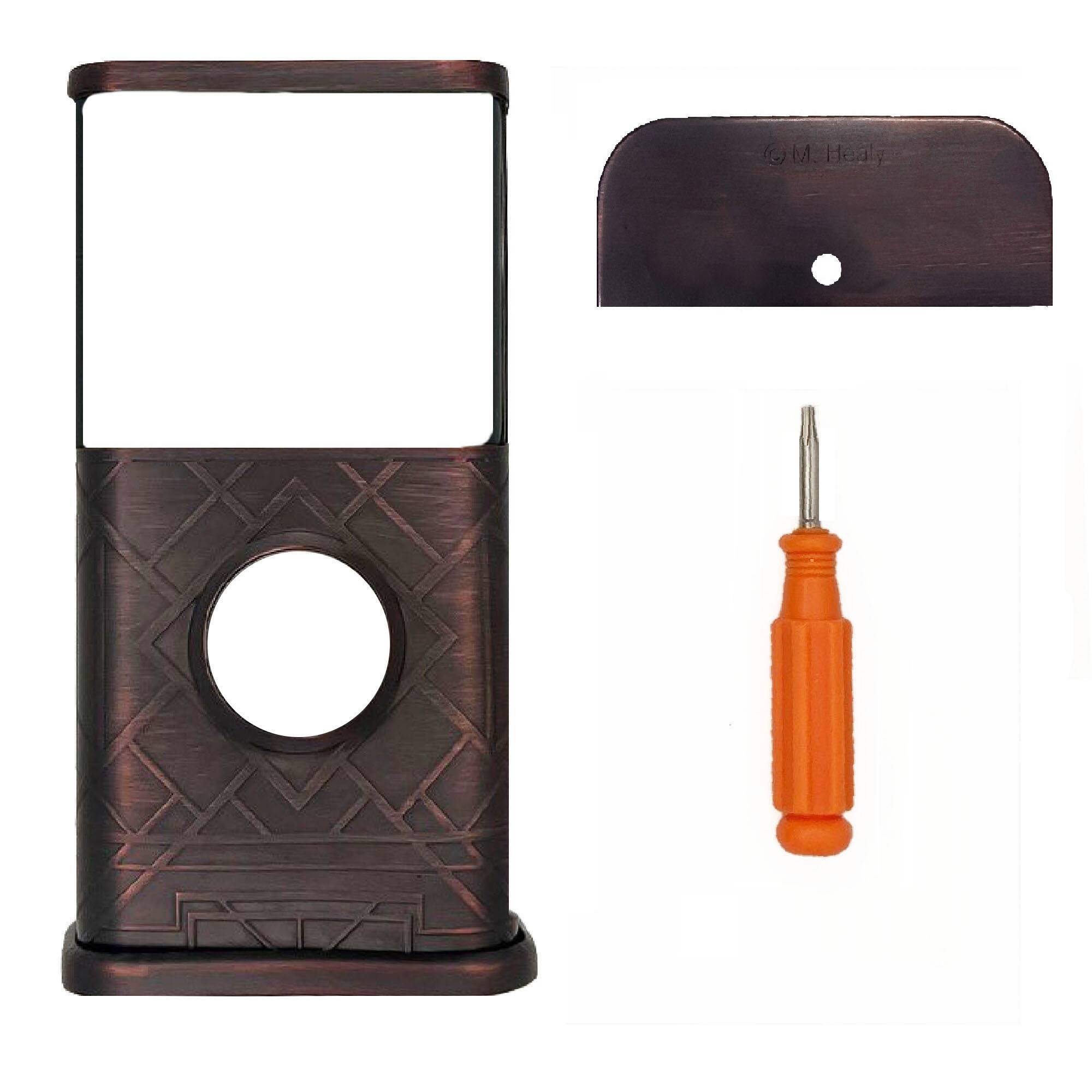 Back. Michael Healy - Art Deco Video Doorbell Cover (Ring 3, 3 Plus, 4, Battery Plus and Battery Pro) - Oiled Bronze.