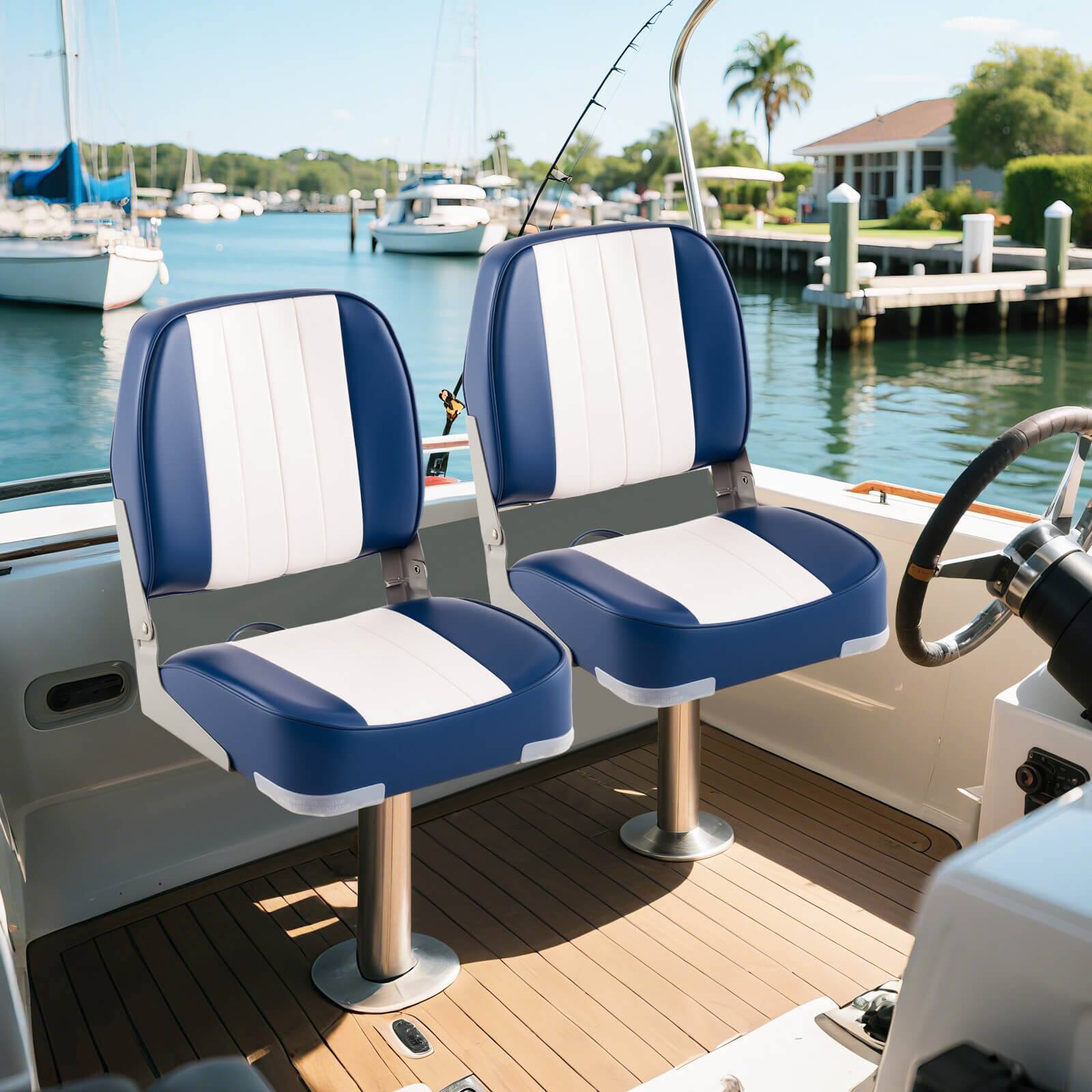 Alt View 3. Costway - Costway 2-Pack Folding Boat Seats with Thick Sponge Padding Fixing Bolts Hinges - Blue.