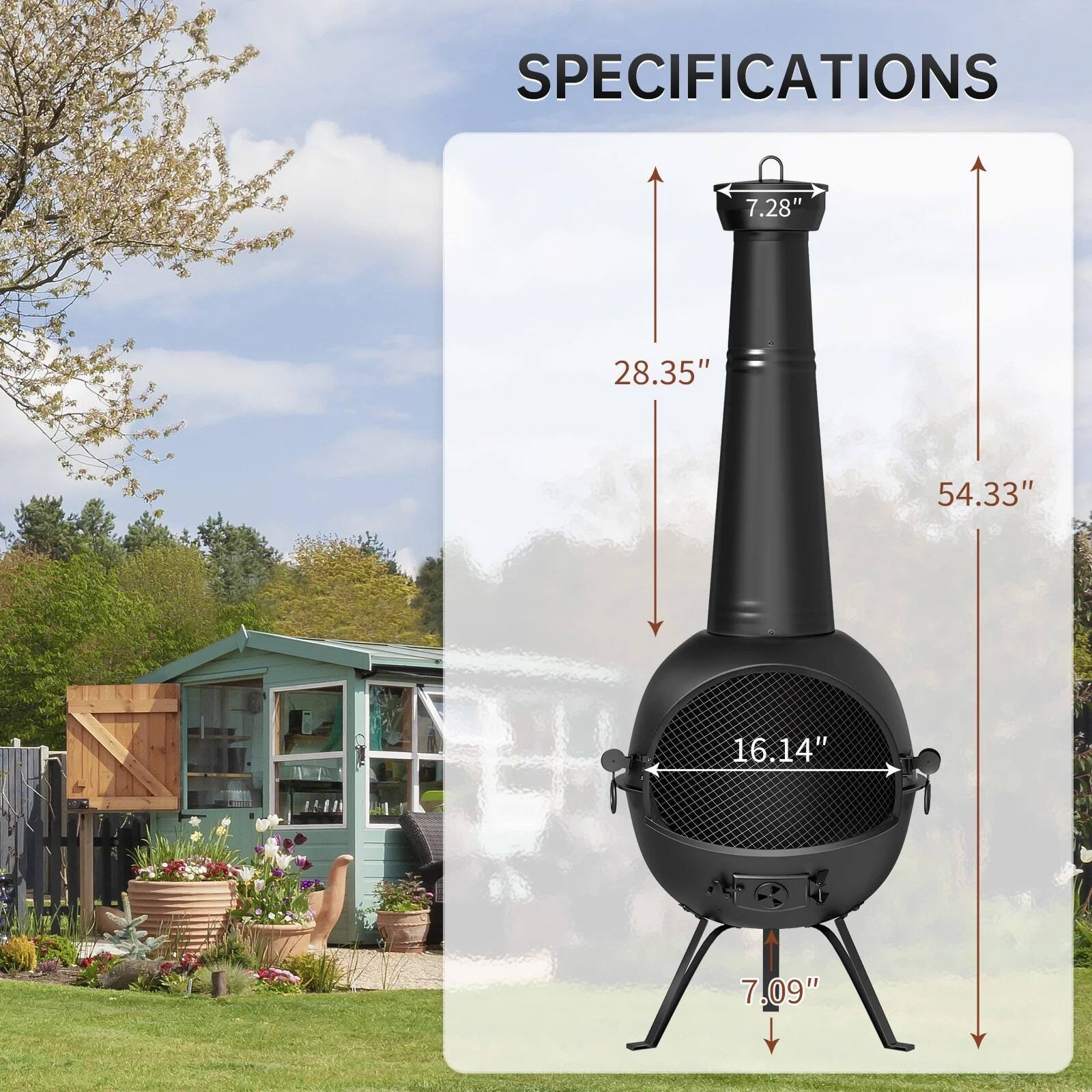 SPECIFICATIONS: 7.28", 28.35", 54.33", 16.14", 7.09"