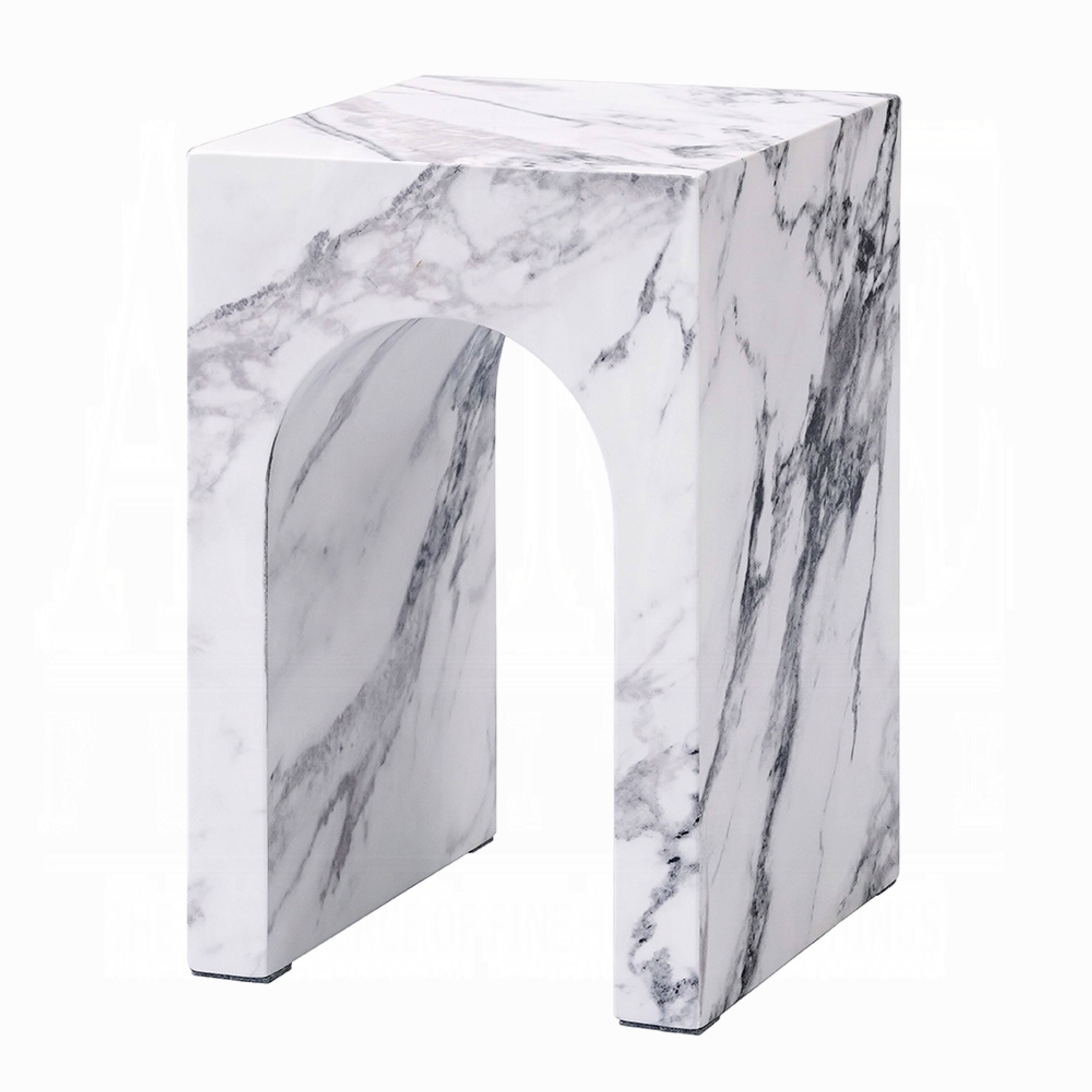 Alt View 2. Manhattan Lane - Ritzy End Table, White Marble Faux Stone Single Arch Design 12 Inch - White, Black.