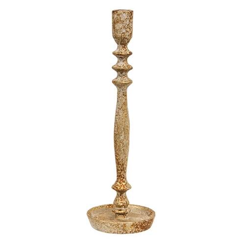 Front. BreeBe - Distressed Gold Finish Candle Stick - 12"H - White, Gold.
