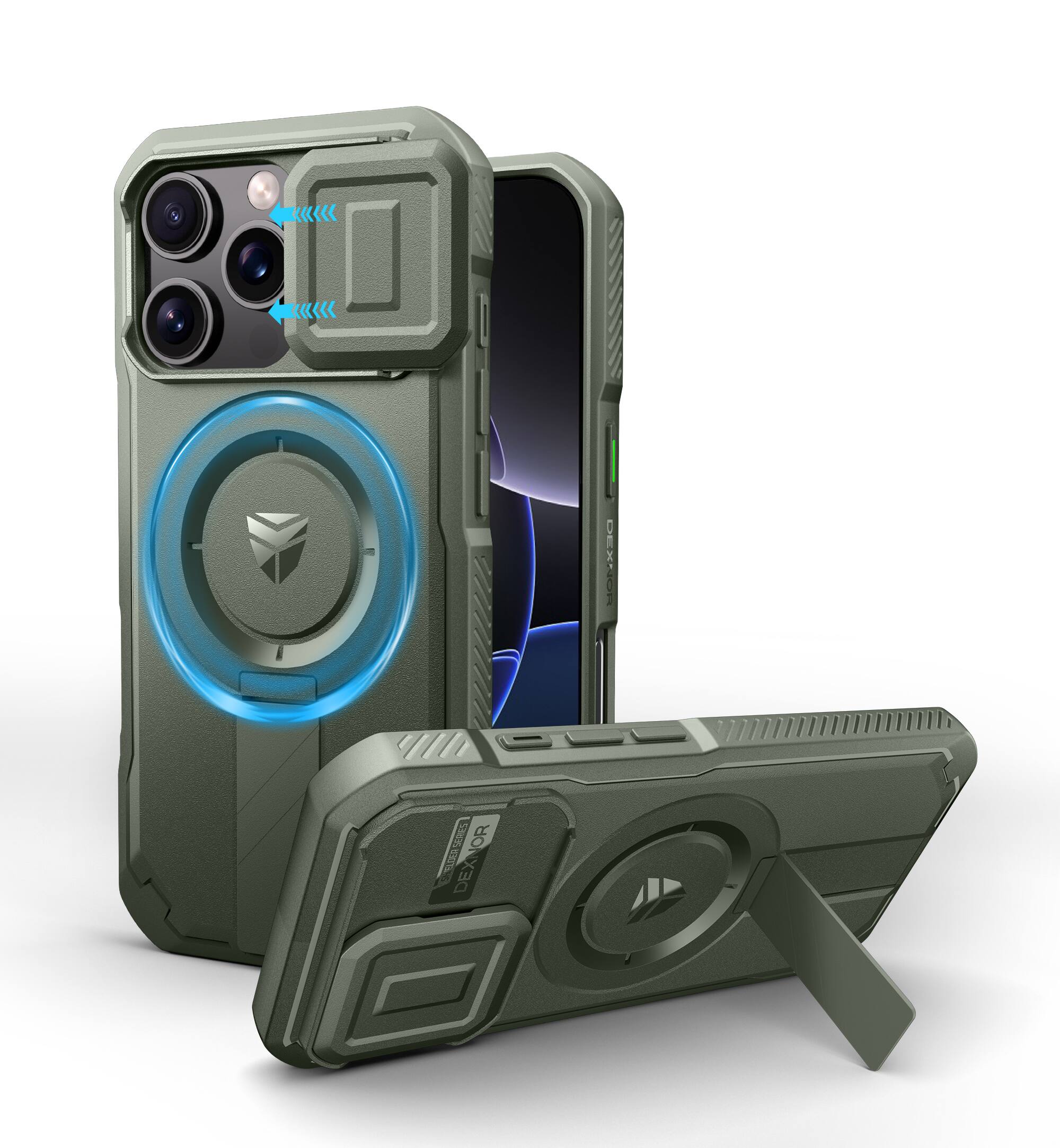 Dexnor - Case for iPhone 16 Pro Case with Slide Camera Cover, Magnetic Shockproof Bumper Heavy-Duty Protective Cover - Army Green