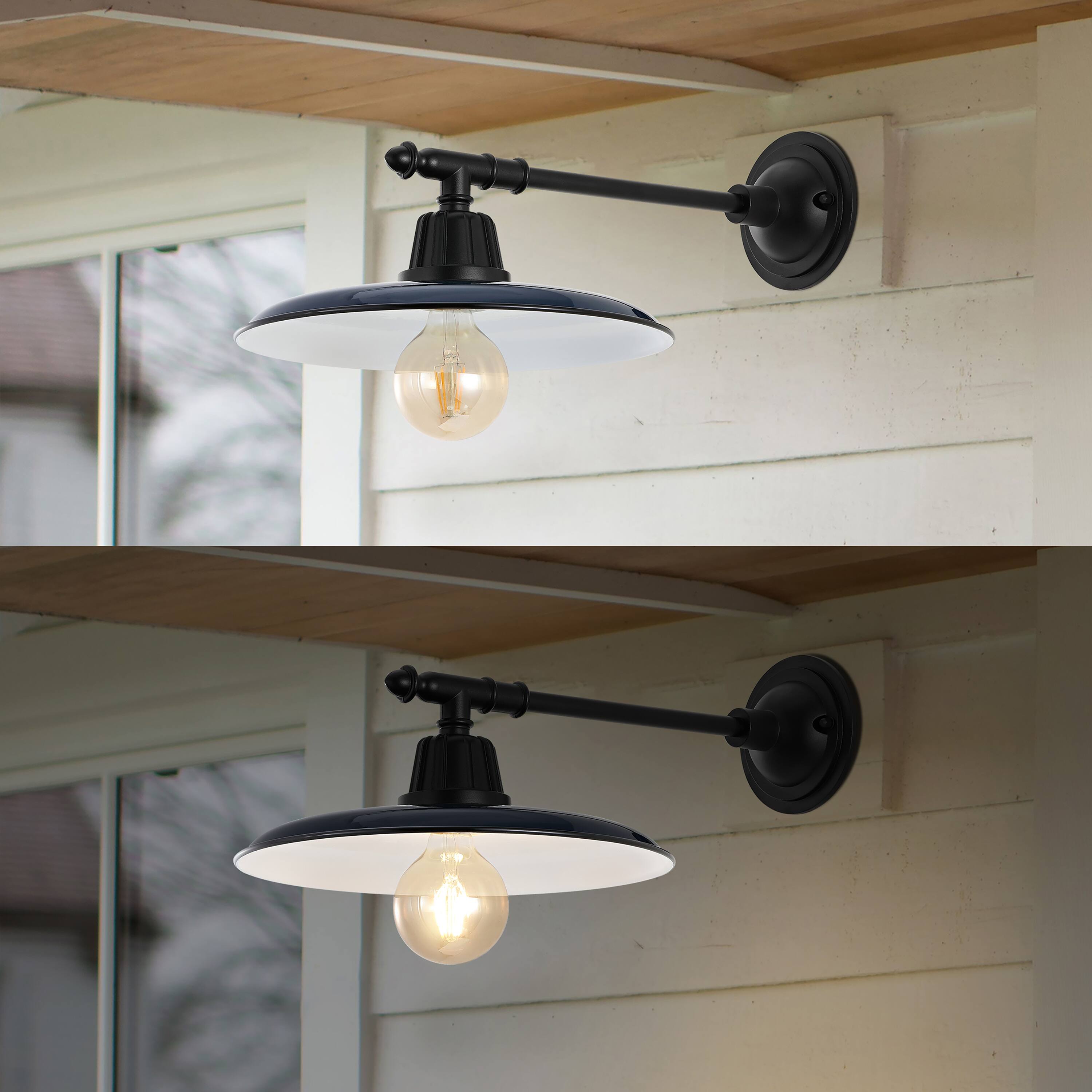Alt View 3. Jonathan Y - Bonner 12" 1-Light Farmhouse Industrial Indoor/Outdoor Iron LED Victorian Arm Outdoor Sconce, Navy - Navy/Black.