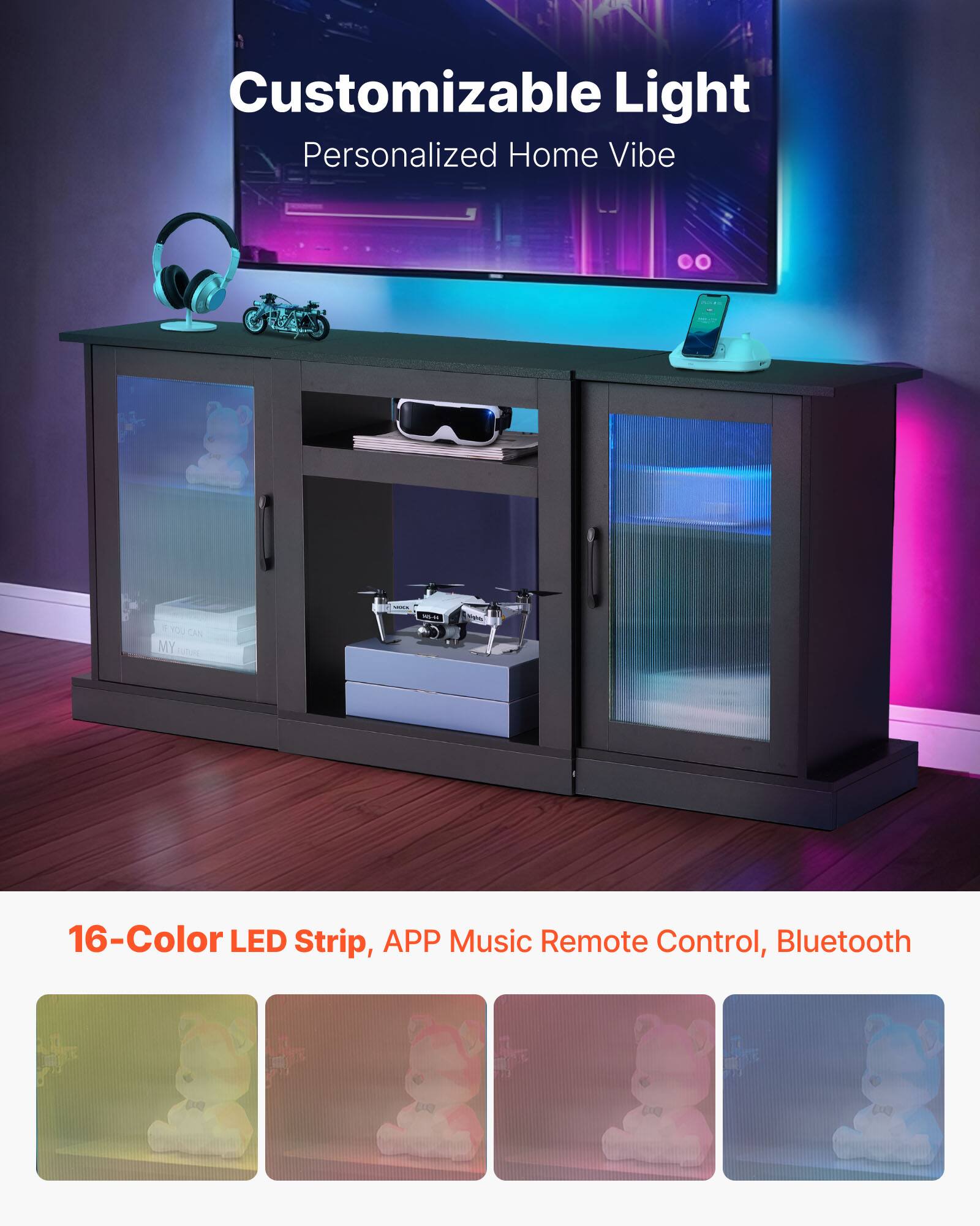 Customizable Light Personalized Home Vibe - 16-Color LED Strip, APP Music Remote Control, Bluetooth