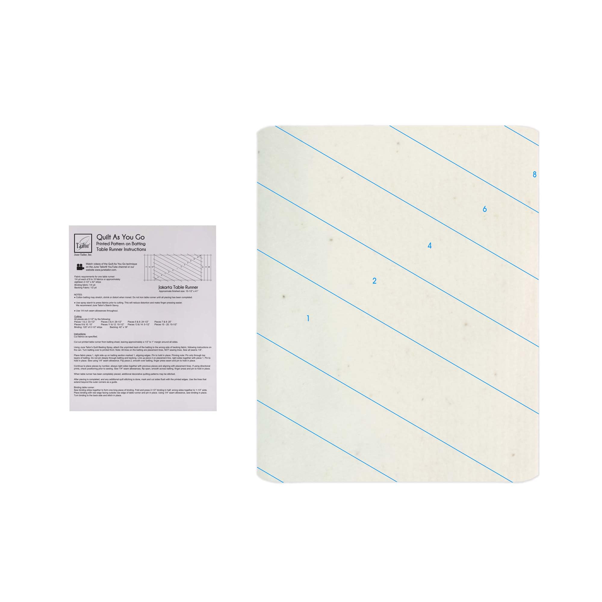 Quilt As You Go  
Table Runner Instructions

Lily's Quilts

Table Runner Instructions

Jalapeno Table Runner

Materials Needed:
- 1/2 yard of fabric for the border
- 1/2 yard of fabric for the binding
- 1/4 yard of fabric for the backing
- 1/2 yard of batting
- 1/2 yard of fusible interfacing
- 1/2 yard of fusible webbing
- 1/2 yard of fusible batting
- 1/2 yard of fusible stabilizer
- 1/2 yard of fusible interfacing
- 1/2 yard of fusible webbing
- 1/2 yard of fusible batting
- 1/2 yard of fusible stabilizer

Instructions:
1. Cut the fabric for the border into strips 2" wide.
2. Cut the fabric for the binding into strips 2" wide.
3. Cut the fabric for the backing into strips 2" wide.
4. Cut the batting into strips 2" wide.
5. Cut the fusible interfacing into strips 2" wide.
6. Cut the fusible webbing into strips 2