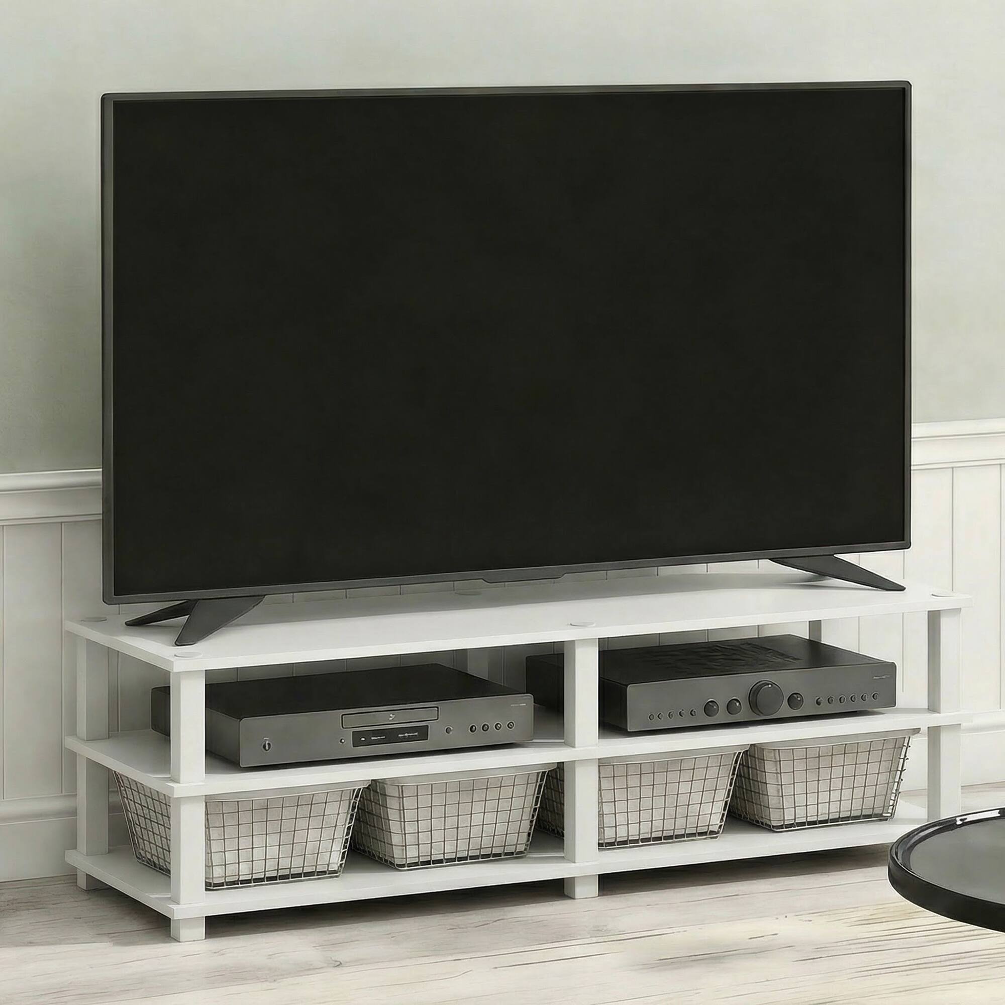 Alt View 1. Furinno - TURN-S-TUBE Toolless Assembly TV Stand, 3-Tier Open Frame Design Entertainment Center, TV Console for TV up to 46 Inch - White/White.