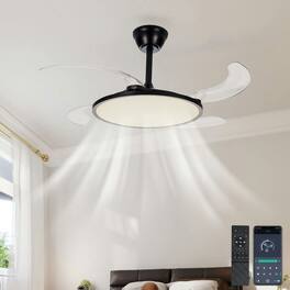 Kadyn - 42 Inch Retractable Ceiling Fan,Low Profile Ceiling Fan with Light and Remote,Modern White Fan - Black