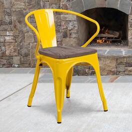 Emma + Oliver - Metal Chair with Wood Seat and Arms - Yellow