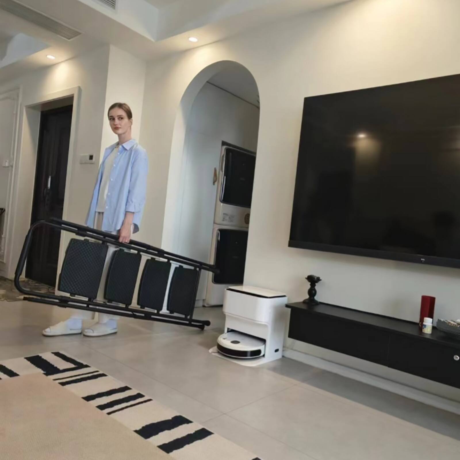 Alt View 1. Chateau Abodes - Folding Ladder with Handle, Rubber Feet Capacity 500lbs, Tall Ladders for Home High Ceilings - Black-5 Step.