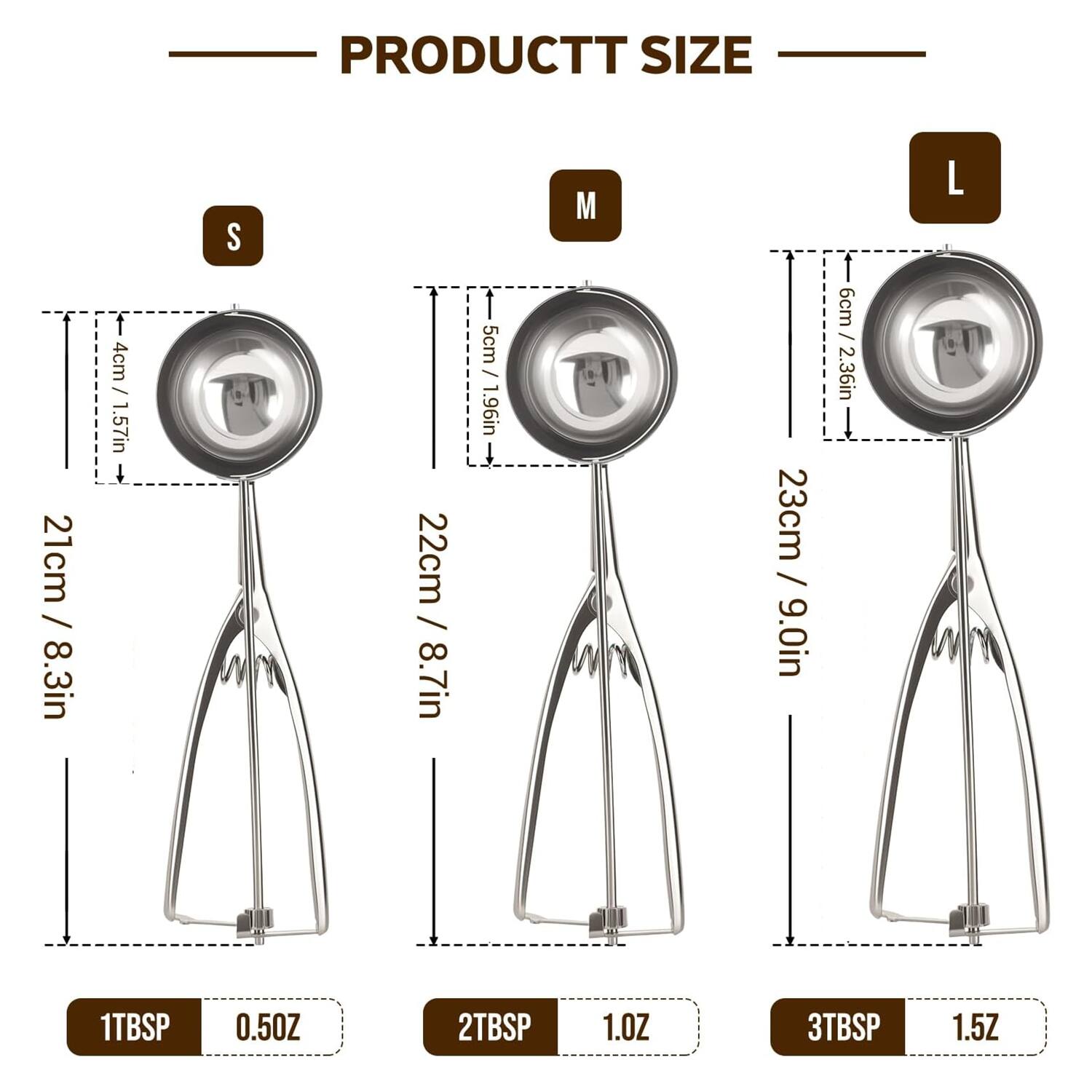PRODUCT SIZE

S  
21cm / 8.3in  
4cm / 1.57in  
1TBSP 0.50Z  

M  
22cm / 8.7in  
5cm / 1.96in  
2TBSP 1.0Z  

L  
23cm / 9.0in  
6cm / 2.36in  
3TBSP 1.5Z