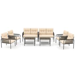Costway - 8 PCS Patio Furniture Set with Loveseat Tempered Glass Coffee Table & Soft Cushions - Black