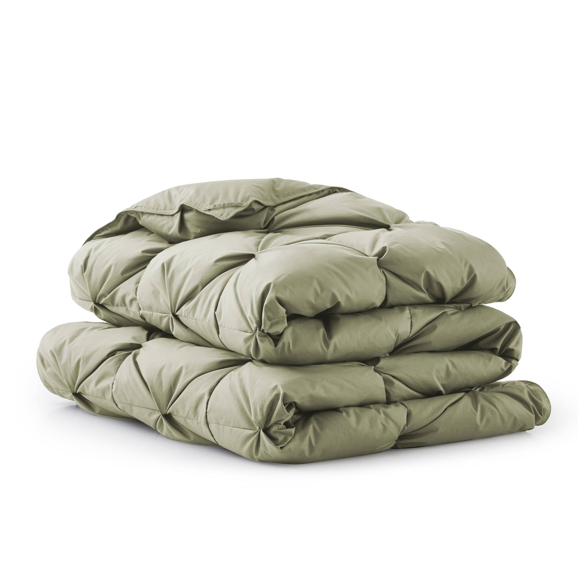 Alt View 1. Peace Nest - Peace Nest Cotton Blend White Goose Down Fiber Comforter Duvet Insert with Pintuck Pleat, Sage Green, King - Sage Green.
