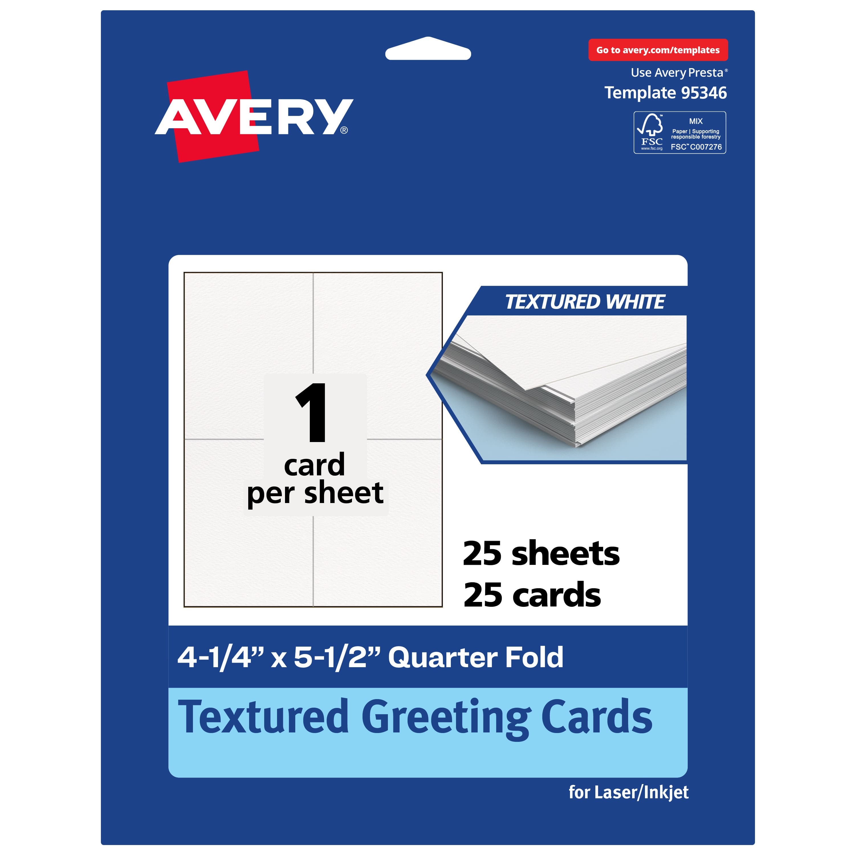 Avery - Quarter Fold Greeting Cards , 4.25" x 5.5", Matte, 25ct - White