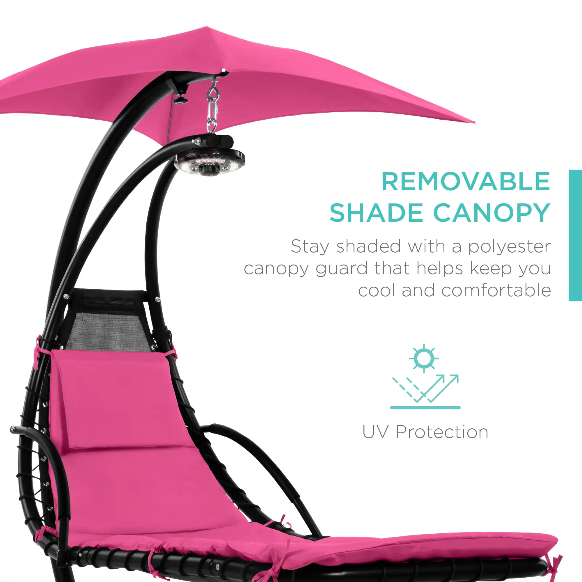 REMOVABLE SHADE CANOPY  
Stay shaded with a polyester canopy guard that helps keep you cool and comfortable  
UV Protection