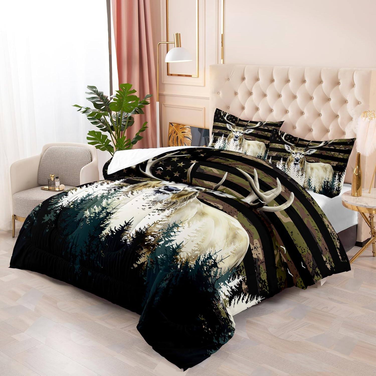 Alt View 1. Wikistore - WIKISTORE Deer Comforter Set Full Size American Flag Camo Western Farmhouse Bedding 3 Piece - As Picture.