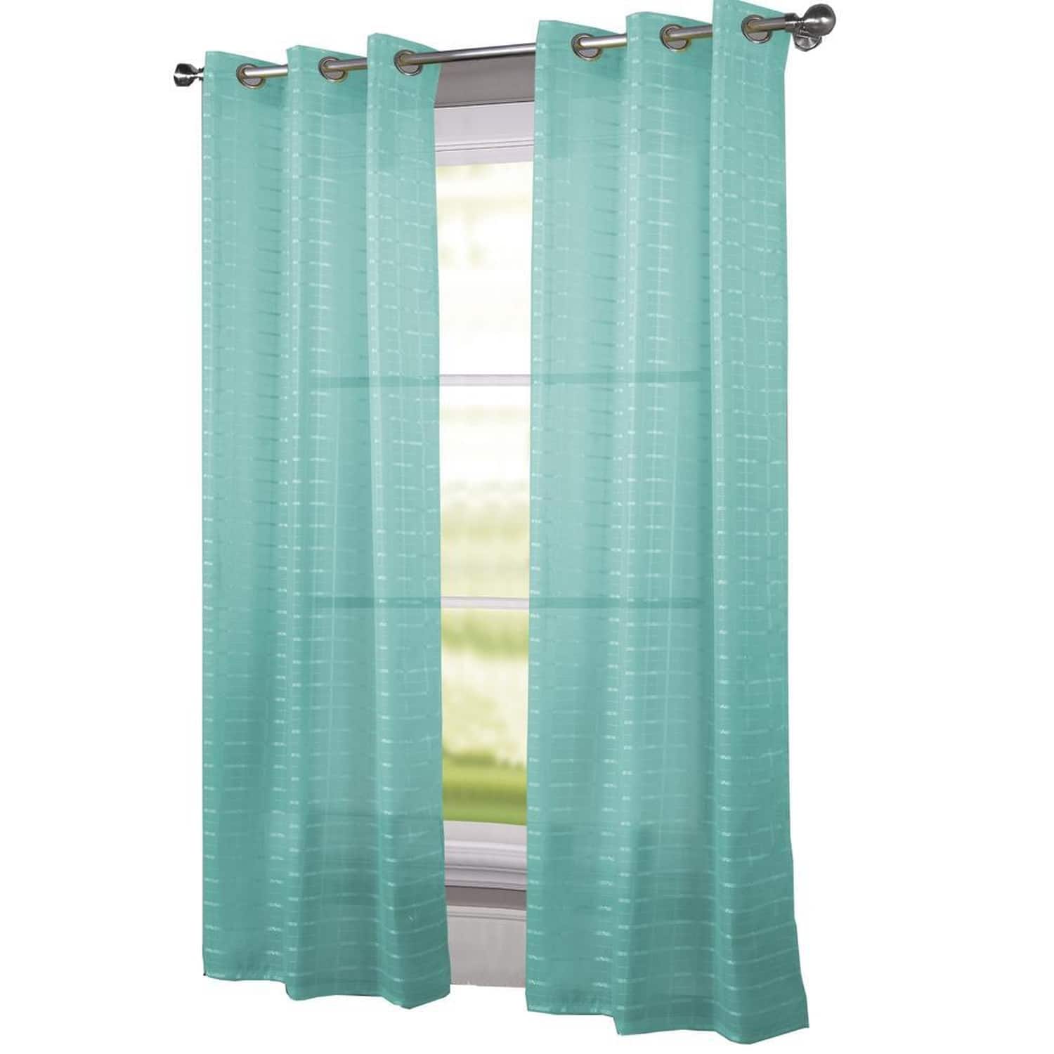 RT Designers Collection - Wanda Box Voile Light Filtering One Grommet Curtain Panel 54" x 90" - Aqua