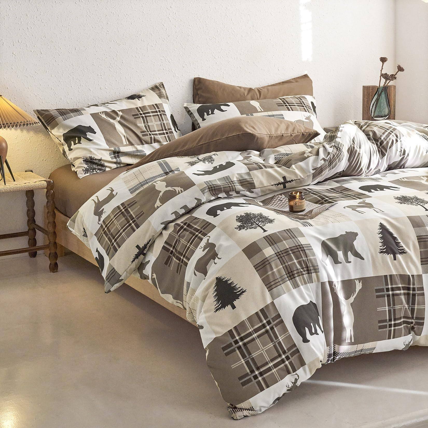 Back. Stylel Star - - Rustic Comforter Set Cabin Christmas Lodge Western Country Bear Deer Moose Woodland Rv Outdoor Theme Soft... - Taupe-Queen.