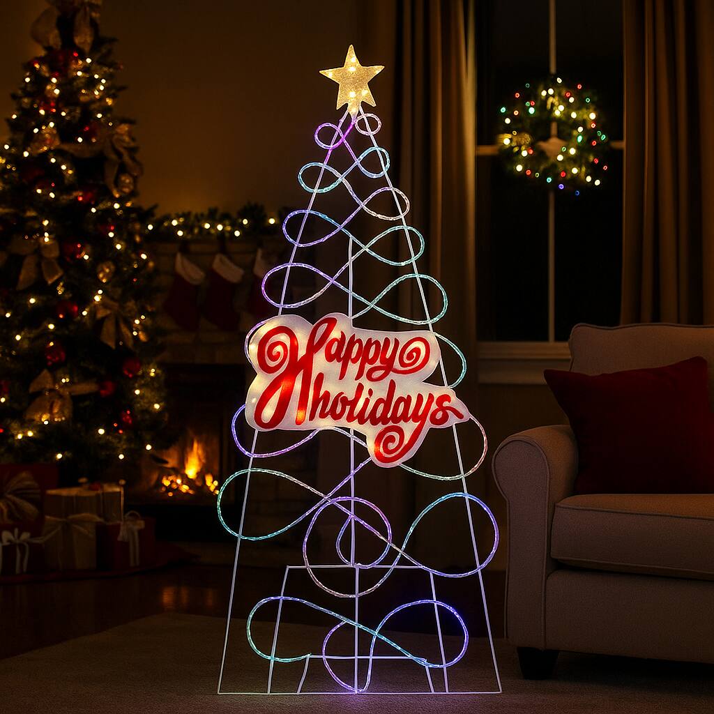 Angle. BreeBe - 5.6FT Outdoor Holiday Tree – Multicolor LED Lights with 6 Modes - Multicolor.
