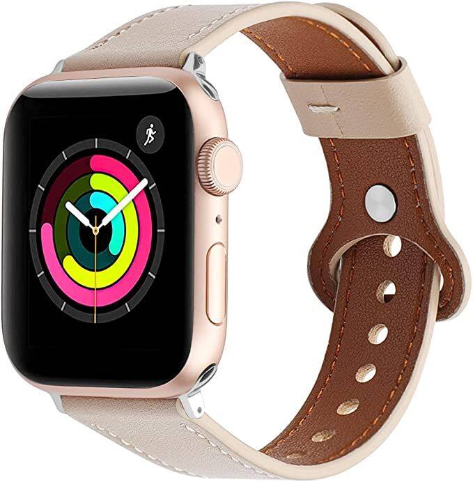 Worryfree Gadgets - Leather Band for Apple Watch 38/40/41mm, 42/44/45mm iWatch Band 4 3 2 1 & SE - 42/44/45mm - Apricot