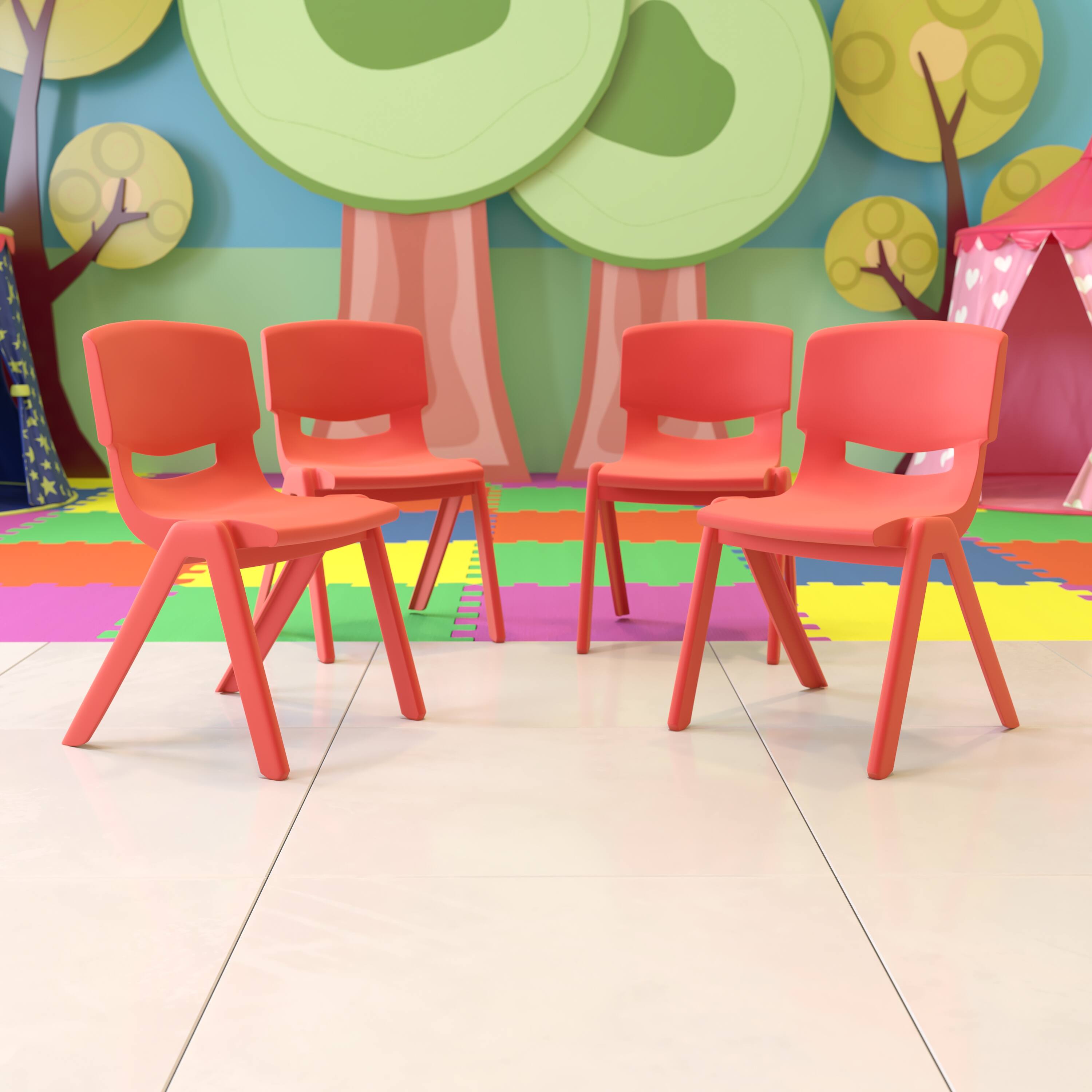 Alt View 2. Emma + Oliver - 4 Pack Plastic Stack School Chair with 15.5"H Seat, 3rd-7th School Chair - Red.